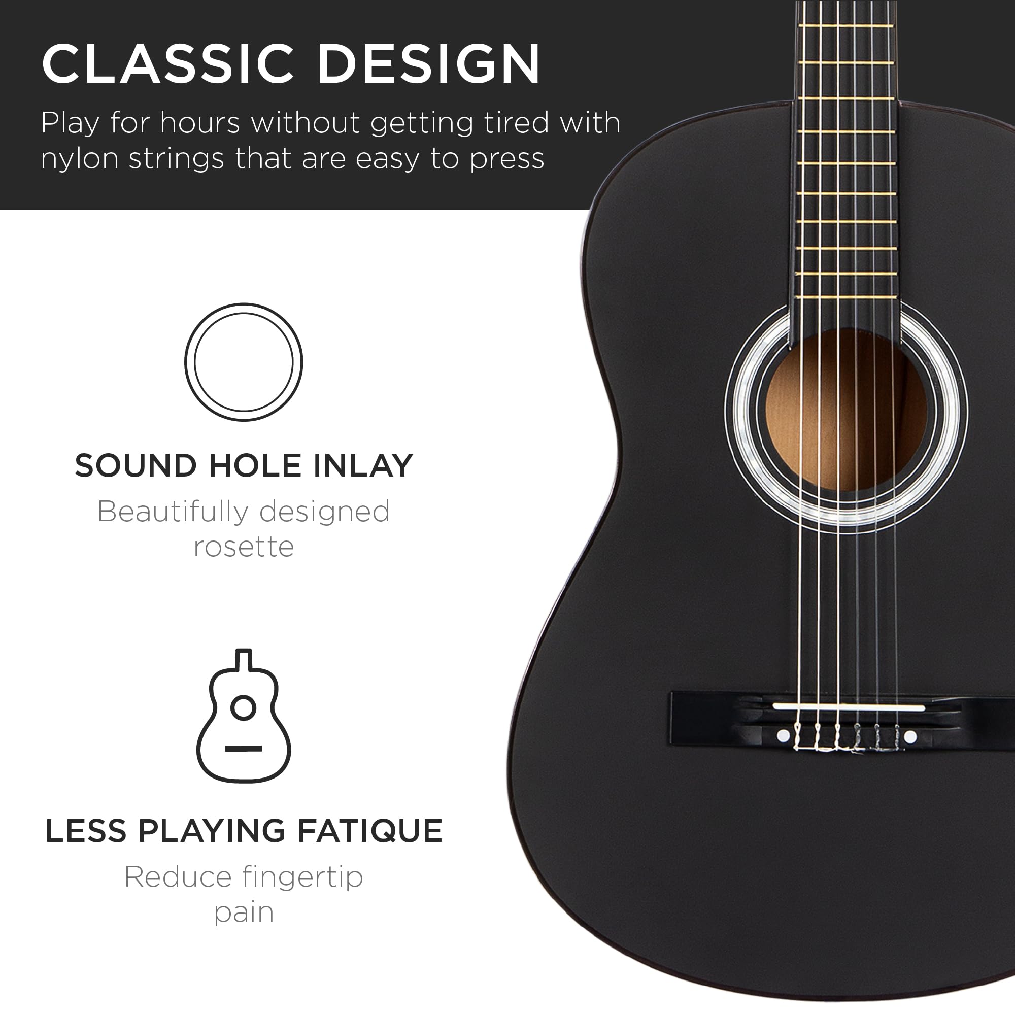 Best Choice Products 38-Inch Beginner Acoustic Guitar Starter Kit with Gig Bag, 6 Picks, Nylon Strings & Strap (Black) - Perfect for Learning, Practice & Travel