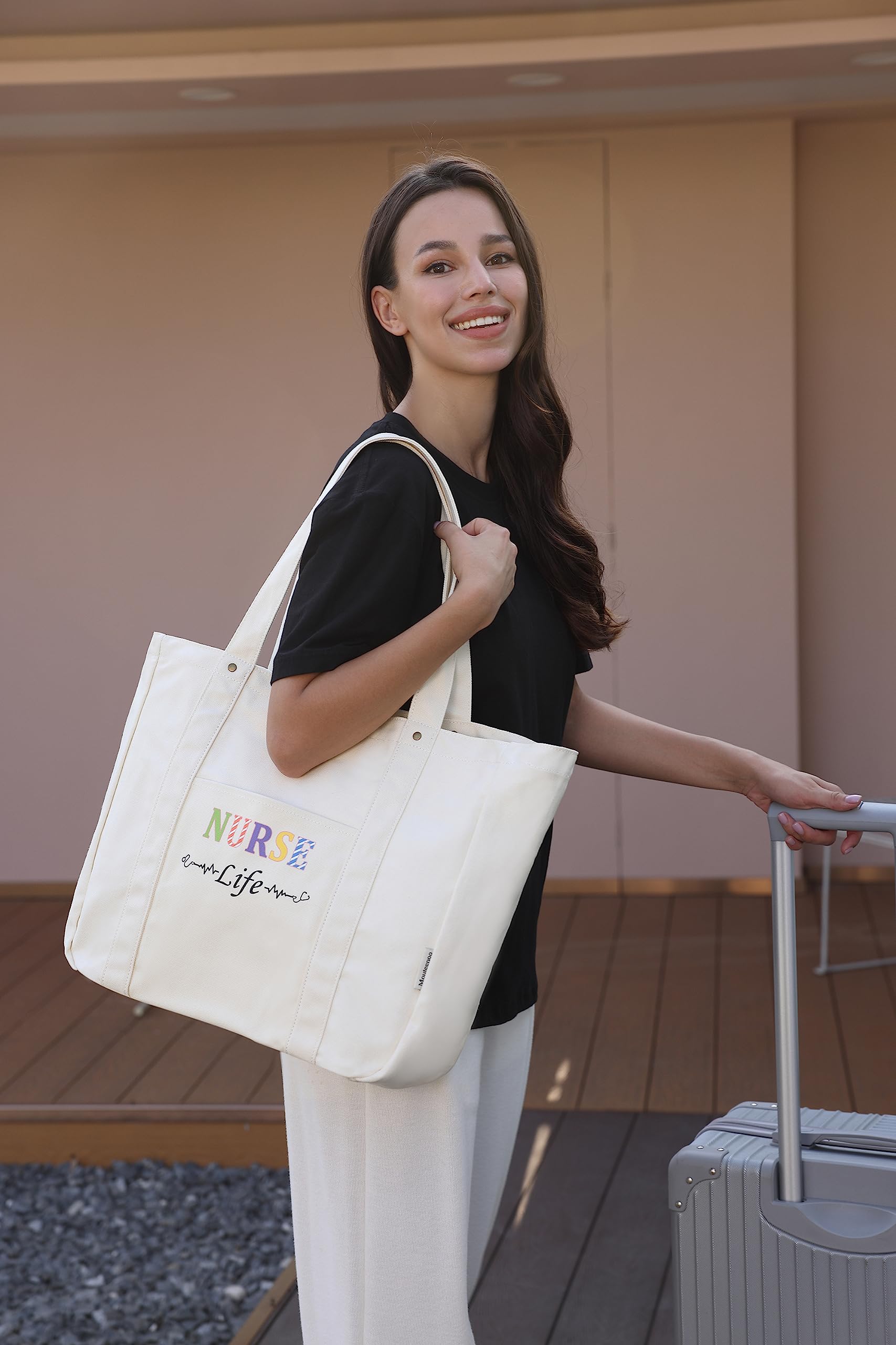 Durable Nurse Tote Bag with Zipper Closure - Professional Medical Work Bag for Nurses & Nursing Students - Canvas Shoulder Bag for Women - Perfect for Hospital Shifts, Clinical Rotations & Nursing School