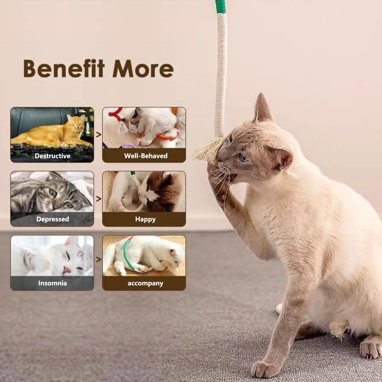 Christmas Catnip Toys for Indoor Cats - 26.38 Inch Cotton Rope Dental Chew Toys, Teeth Cleaning & Anxiety Relief Cat Toys for Kittens - Perfect for Playtime, Training, and Dental Health