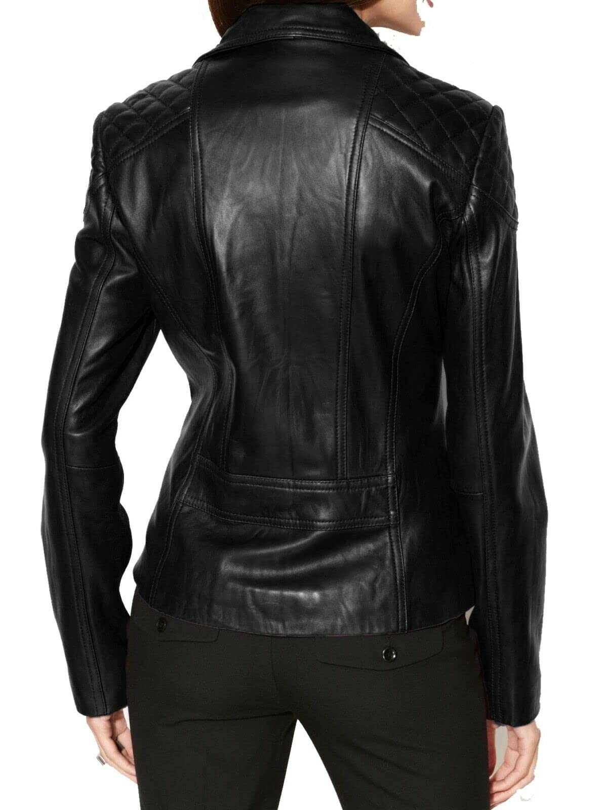 Genuine Leather Motorcycle Jacket for Women - Slim Fit Biker Jacket, Real Leather Moto Outwear (X-Small, Black) | Perfect for Riding, Casual Wear & Fashion Outfits