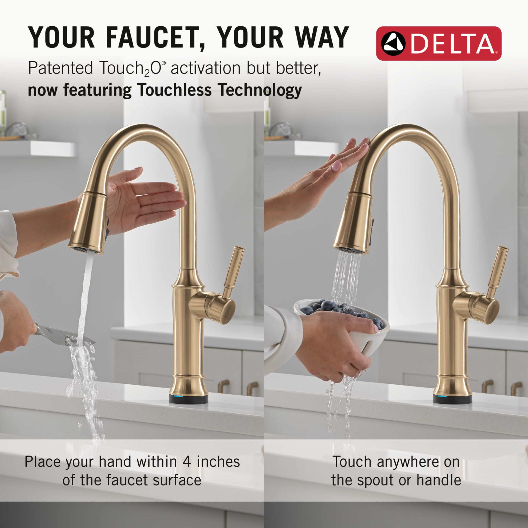 Delta Touchless Kitchen Faucet with Motion Sensor - Gold Pull Down Sprayer Faucet with ProClean Technology - Lumicoat Champagne Bronze Finish 9184TL-CZ-PR-DST - Ideal for Modern Kitchens, Restaurants & Commercial Spaces