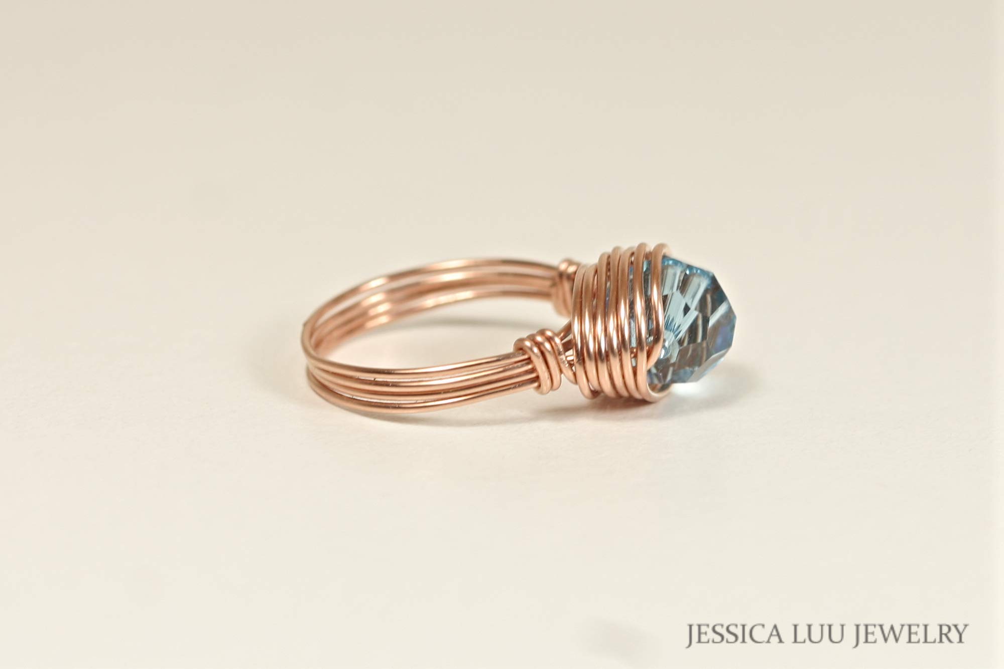 Rose Gold Aquamarine Blue Crystal Solitaire Ring - Handmade Jewelry for Women - Elegant Engagement, Wedding, Anniversary Gift - Perfect for Special Occasions & Everyday Wear