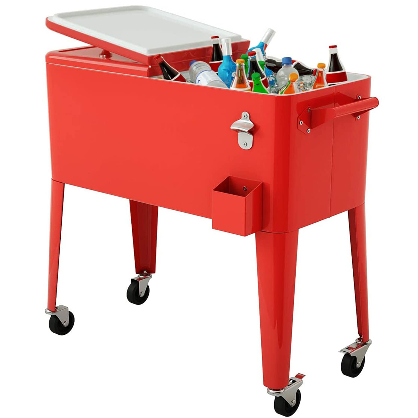 Giantex 80 Quart Rolling Cooler Cart with Wheels - Steel Outdoor Patio Cooler with Locking Wheels, Bottle Opener & Drain Plug - Portable Ice Chest for Party, BBQ, Camping, Beach & Tailgating (Red)