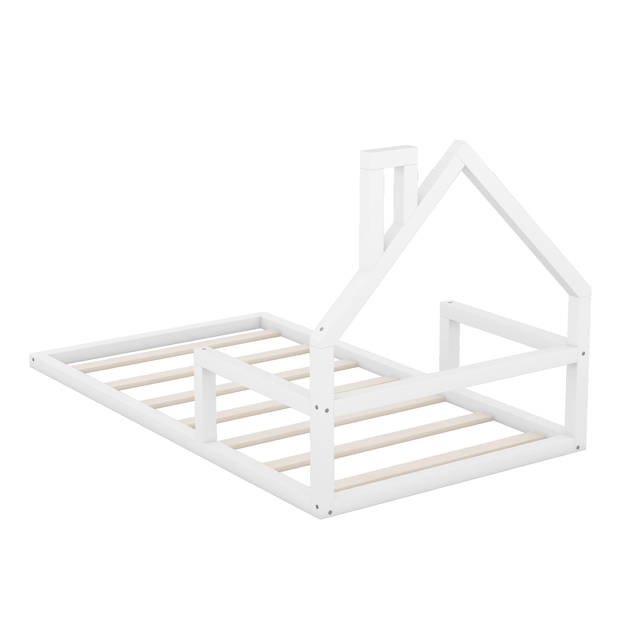 Harper & Bright Designs Twin Size Kids Bed Frame with House-Shaped Headboard - Solid Wood Slats Platform Bed for Boys & Girls - No Box Spring Needed - White - Perfect for Kids Bedrooms, Playrooms & Montessori Floor Beds