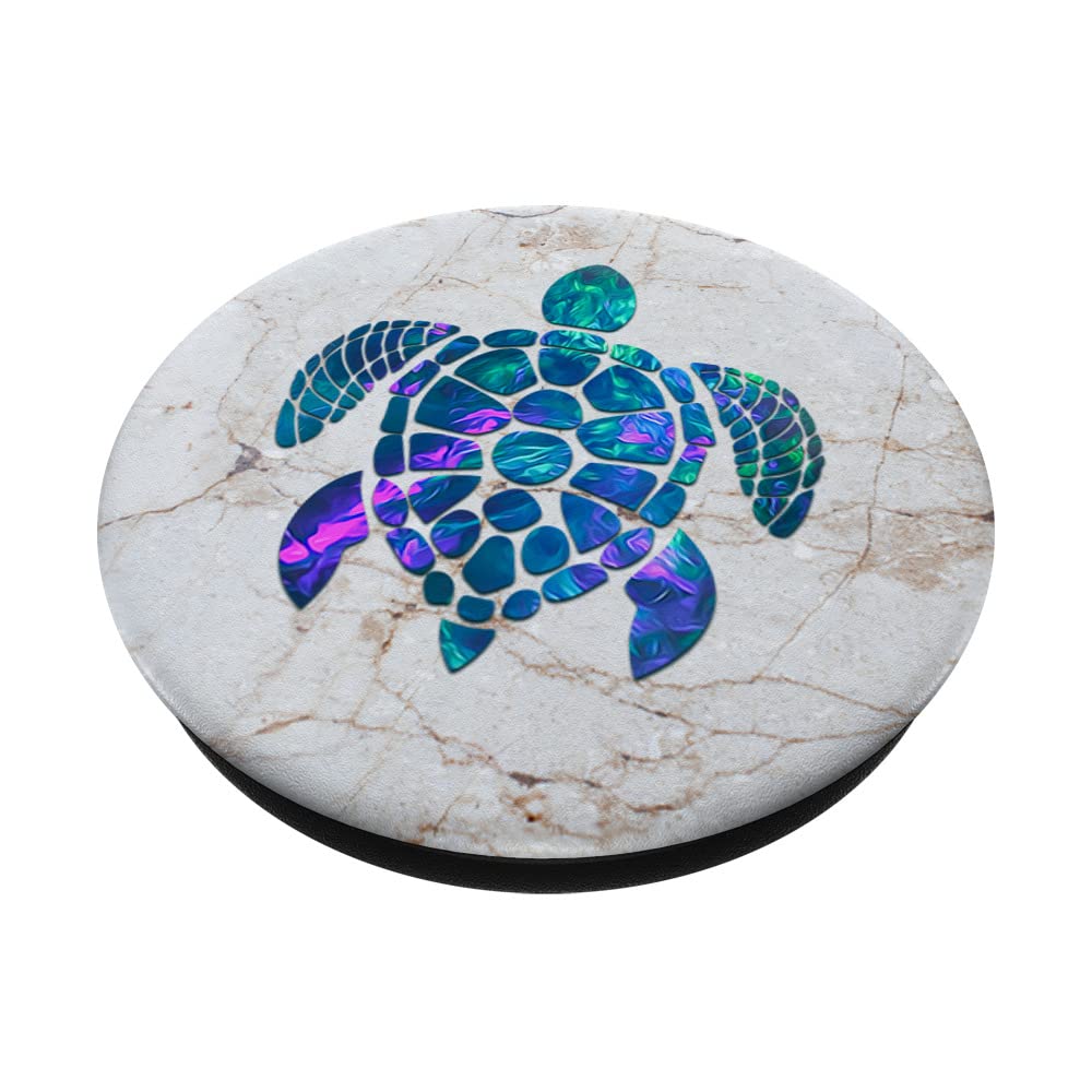 Cyan Blue Violet Turtle Lover Phone Grip - White Gray PopSockets Adhesive PopGrip for Secure Phone Handling at Home, Office, and Travel