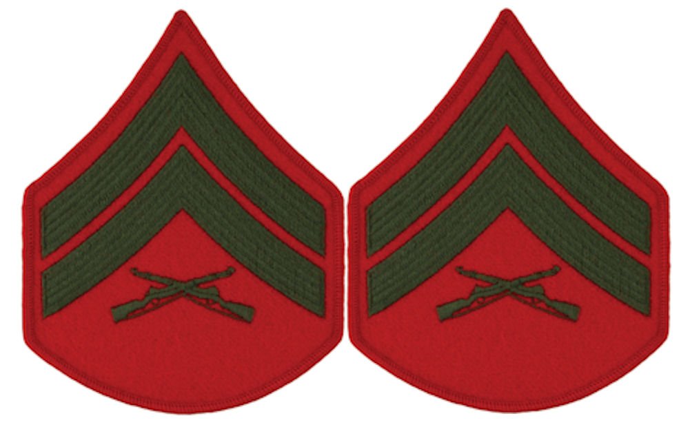 USMC Green on Red Chevrons - Corporal Rank Patch for Male Uniforms - Military Accessories for Dress Blues & Formal Events