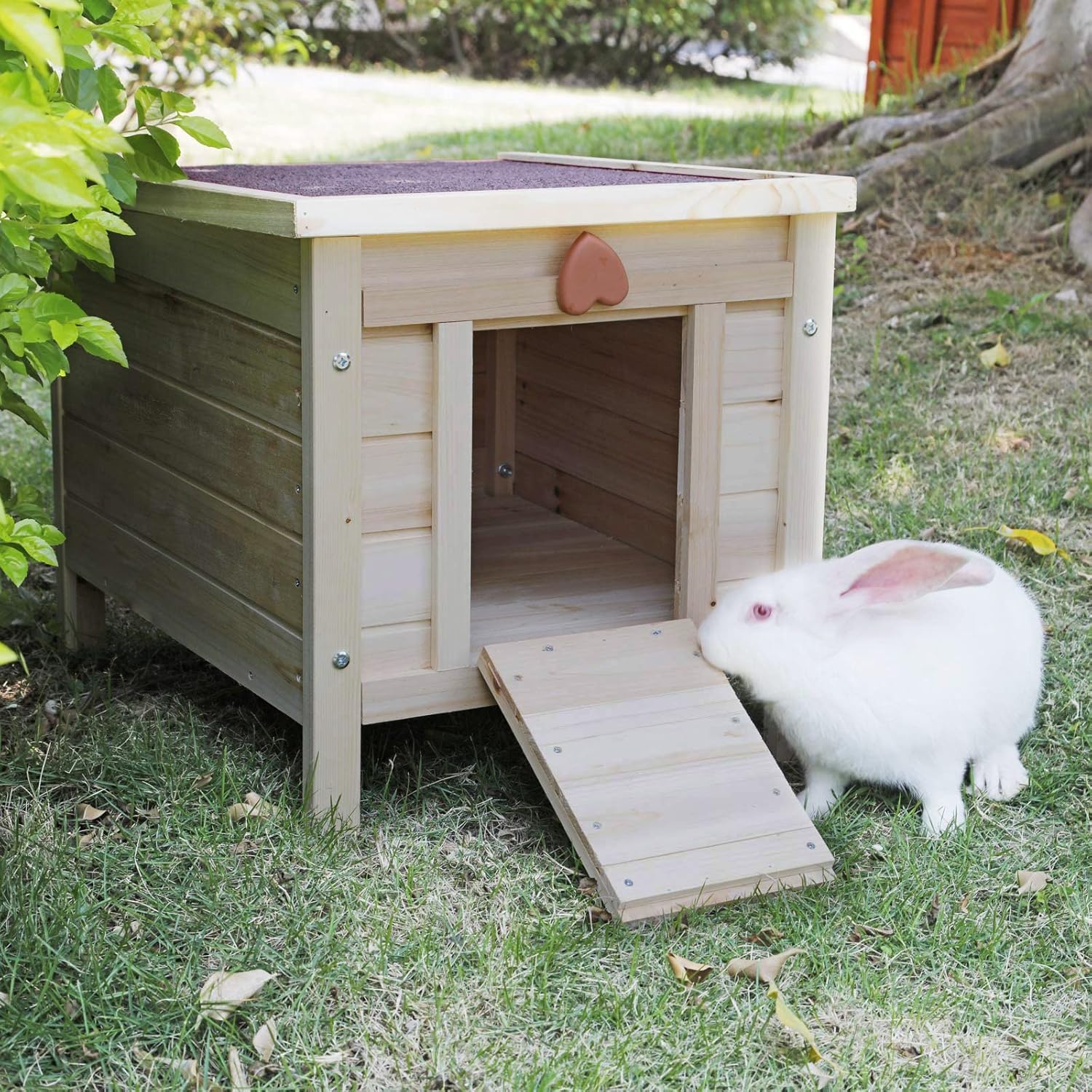 Rockever Weatherproof Outdoor Cat House - Wooden Shelter for Feral Cats & Small Pets, Rabbit Hutch - Beige | Perfect for Backyards, Gardens & All-Weather Protection