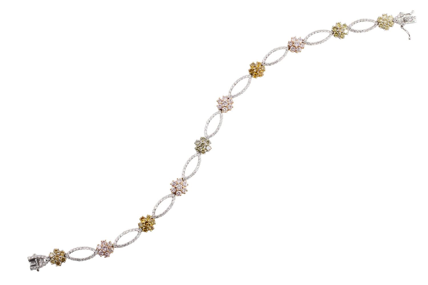 18K Gold Floral Diamond Bracelet for Women - Elegant Fancy Color Gemstone Jewelry Gift for Anniversary, Wedding & Special Occasions