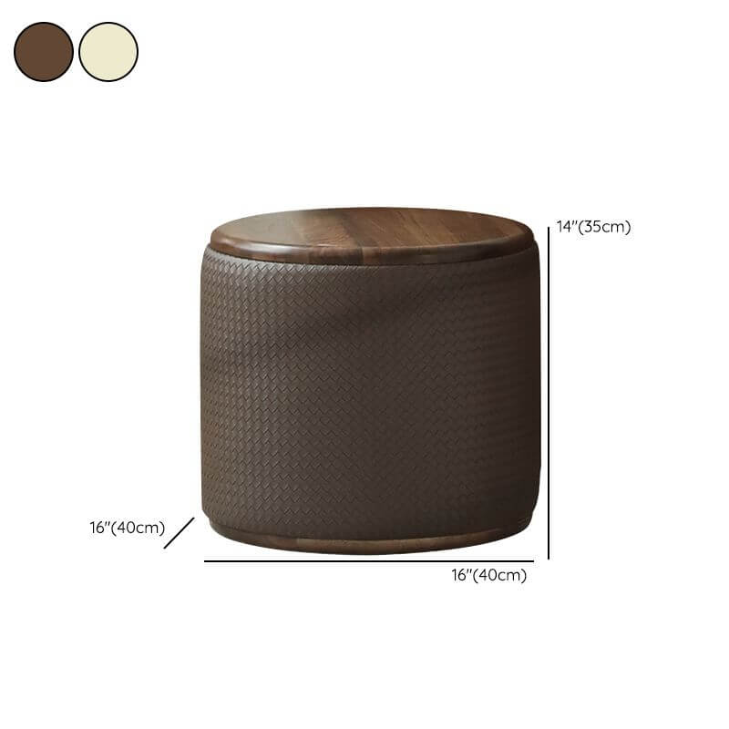 Brown Upholstered Vanity Stool with Solid Wood Frame - Backless Makeup Seat for Bedroom, Dressing Table & Vanity Area