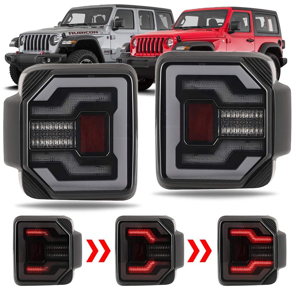 Winjet LED Sequential Tail Lights for Jeep Wrangler JL (2018-2024) & 4XE Plug-in (2021-2024) - Smoke Lens - Enhanced Visibility & Style for Off-Road Adventures & Night Driving
