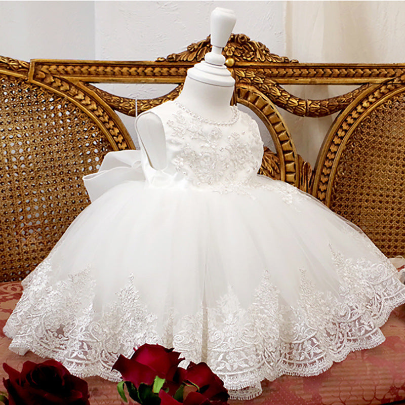 Elegant White Baby Girl Summer Princess Party Dress with Embroidery Laces - Perfect for Baptism, Christening, First Communion & Special Occasions