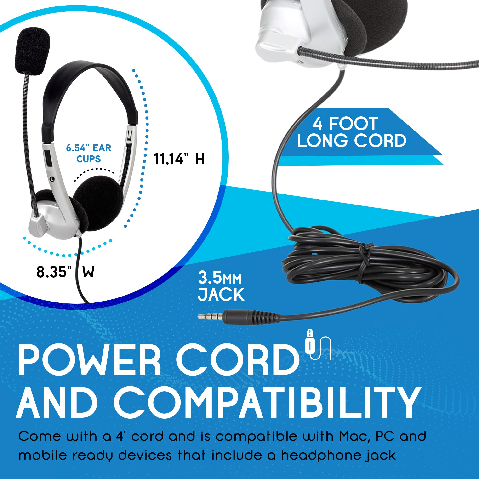 Egghead EGG-IAG-1007TRSS-10-PK-SO Wireless Multimedia Headset with Volume Control - Black/Silver (10 Pack) for Office, Call Center & Remote Work