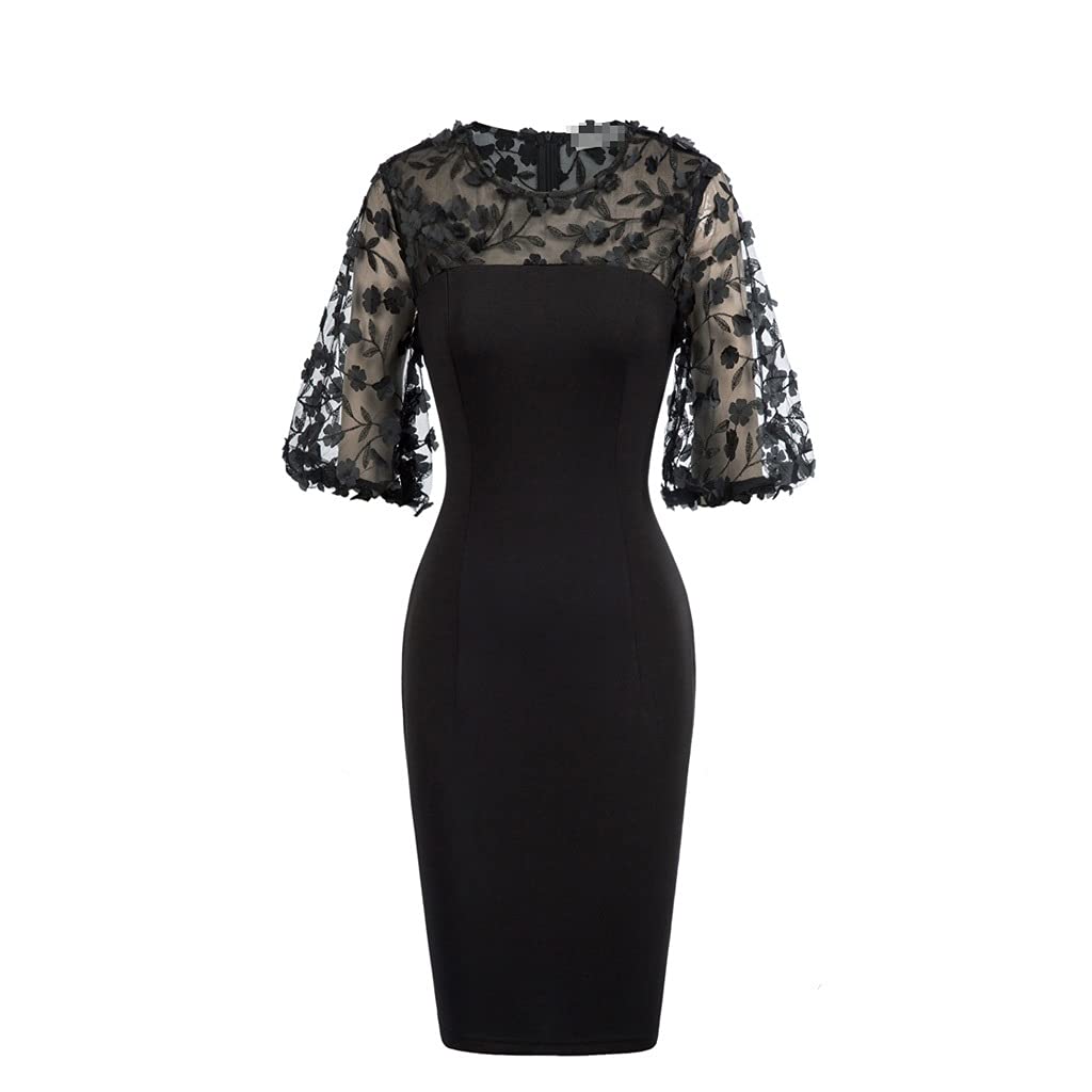 TWDYC Women's See-Through Mesh Patchwork Bodycon Dress with Bell Sleeves - Sexy Pencil Mini Dress for Summer, Club & Party (Black, X-Large) | Perfect for Night Out, Date Night & Special Occasions