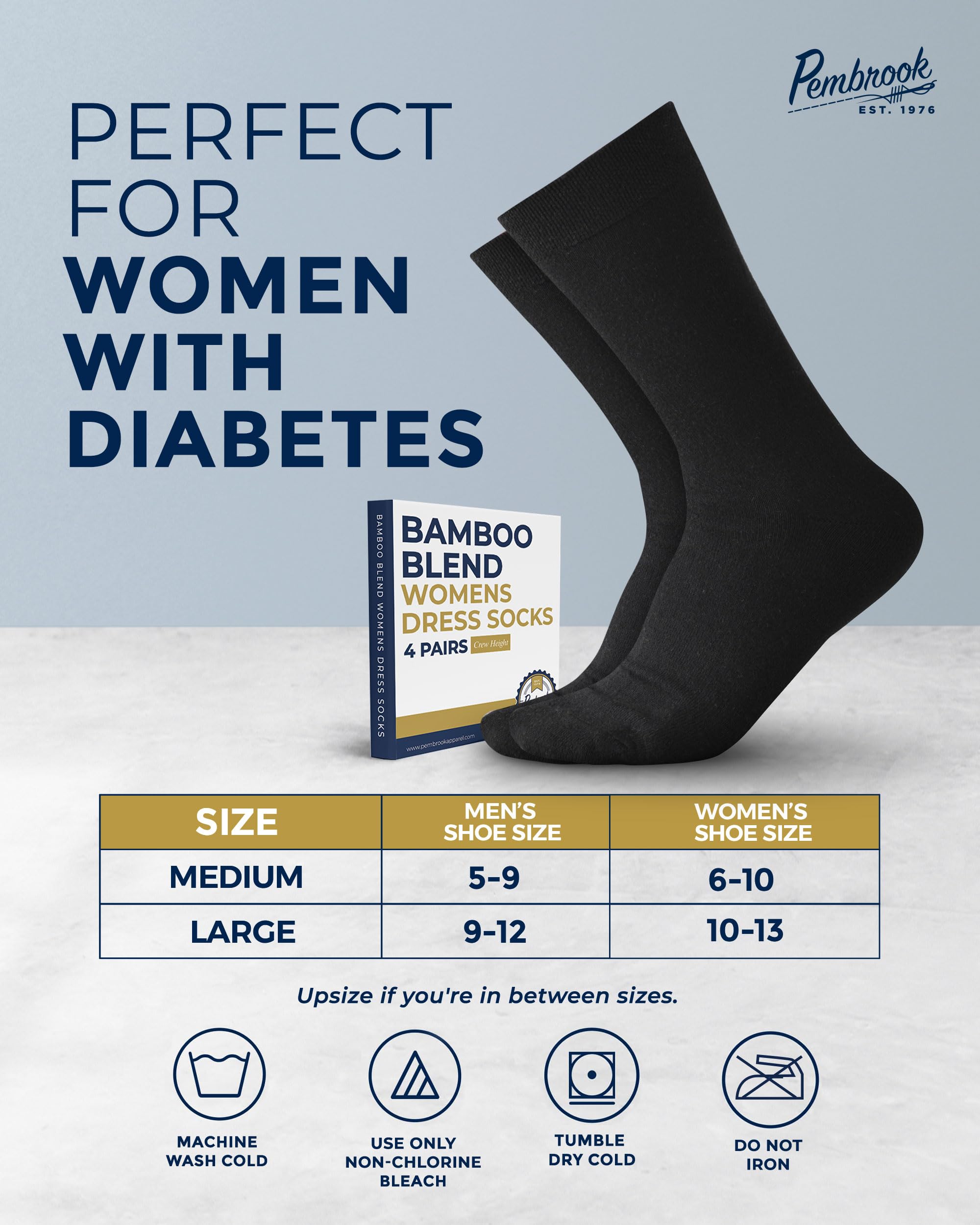 Pembrook Women's Bamboo Viscose Dress Socks - 4 Pairs Moisture-Wicking Crew Socks for Work & Casual Wear | Thin Comfortable Trouser Socks for Office, Travel & Everyday Use