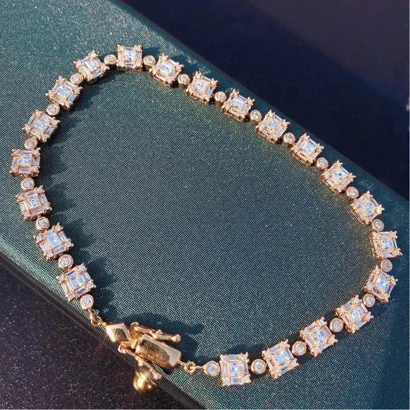 18K Rose Gold Real Diamond Bracelet for Women - 3.0ct H SI Luxury Square Wedding Engagement Party Jewelry (Au750) | Perfect for Anniversary Gifts, Bridal Accessories & Special Occasions
