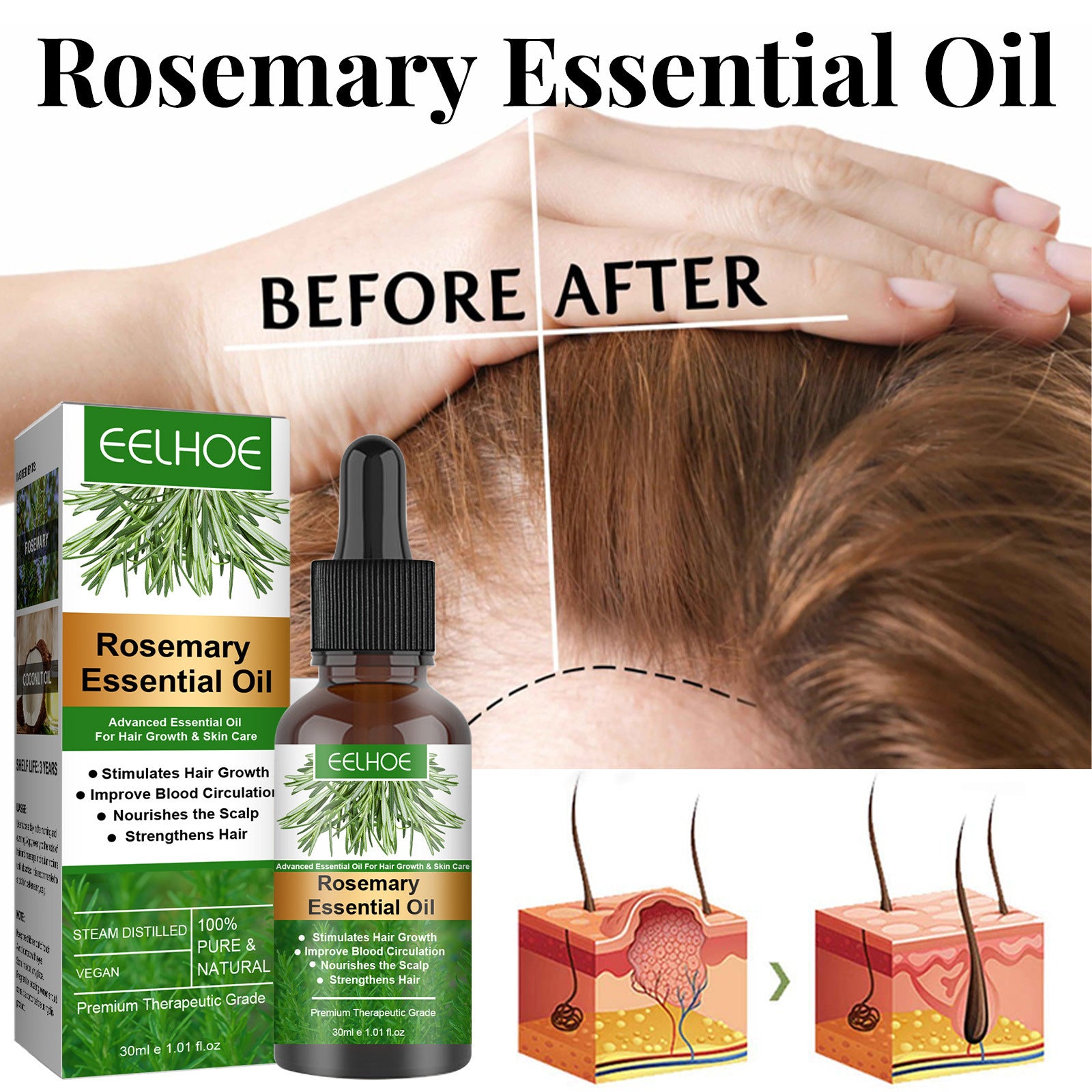 Rosemary Anti-Breakage Nourishing Hair Oil for Dry Damaged Hair - Promotes Hair Growth & Scalp Health - Perfect for Daily Hair Care & Styling