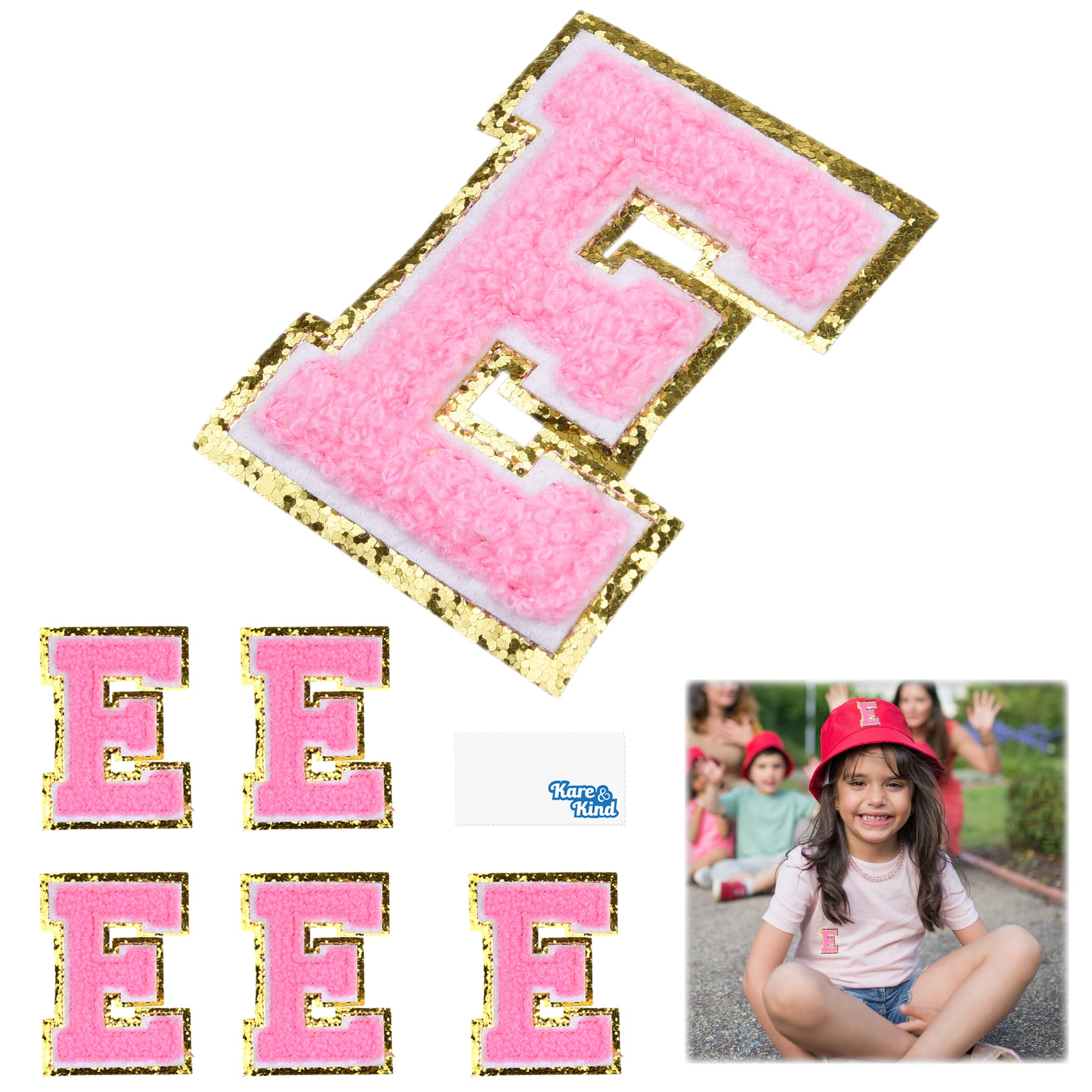 Kare & Kind Iron On Letter Patches - E Alphabet Chenille Embroidered Patches for Clothing, Shirts, Uniforms, Dresses, Jackets, Bags & Hats - DIY Sewing & Crafting Supplies for Personalized Handmade Items - Perfect for Customizing School Uniforms, Denim Jackets & Backpacks