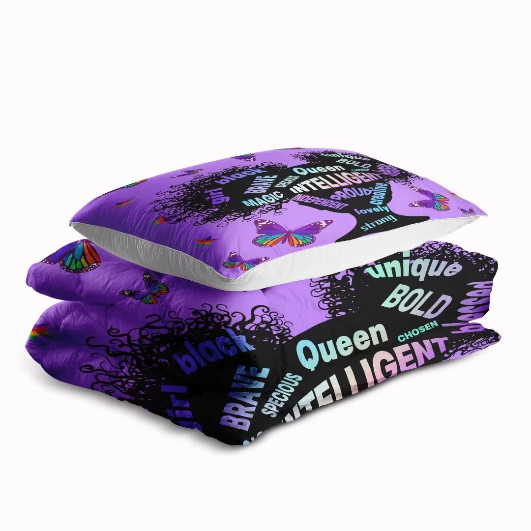 Black Girl Magic Comforter Set Full for Kids Teens Toddler - African American Inspirational Quotes Bedding Set with Princess Decor - Perfect for Girls' Bedroom, Dorm Room & Sleepovers