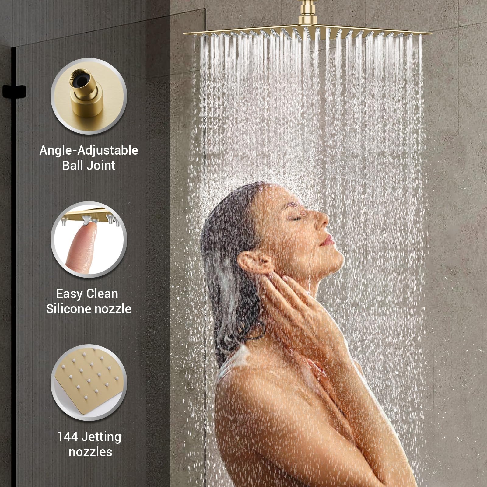 Brushed Gold Full Body Rain Shower System - 4 Body Jets, 12