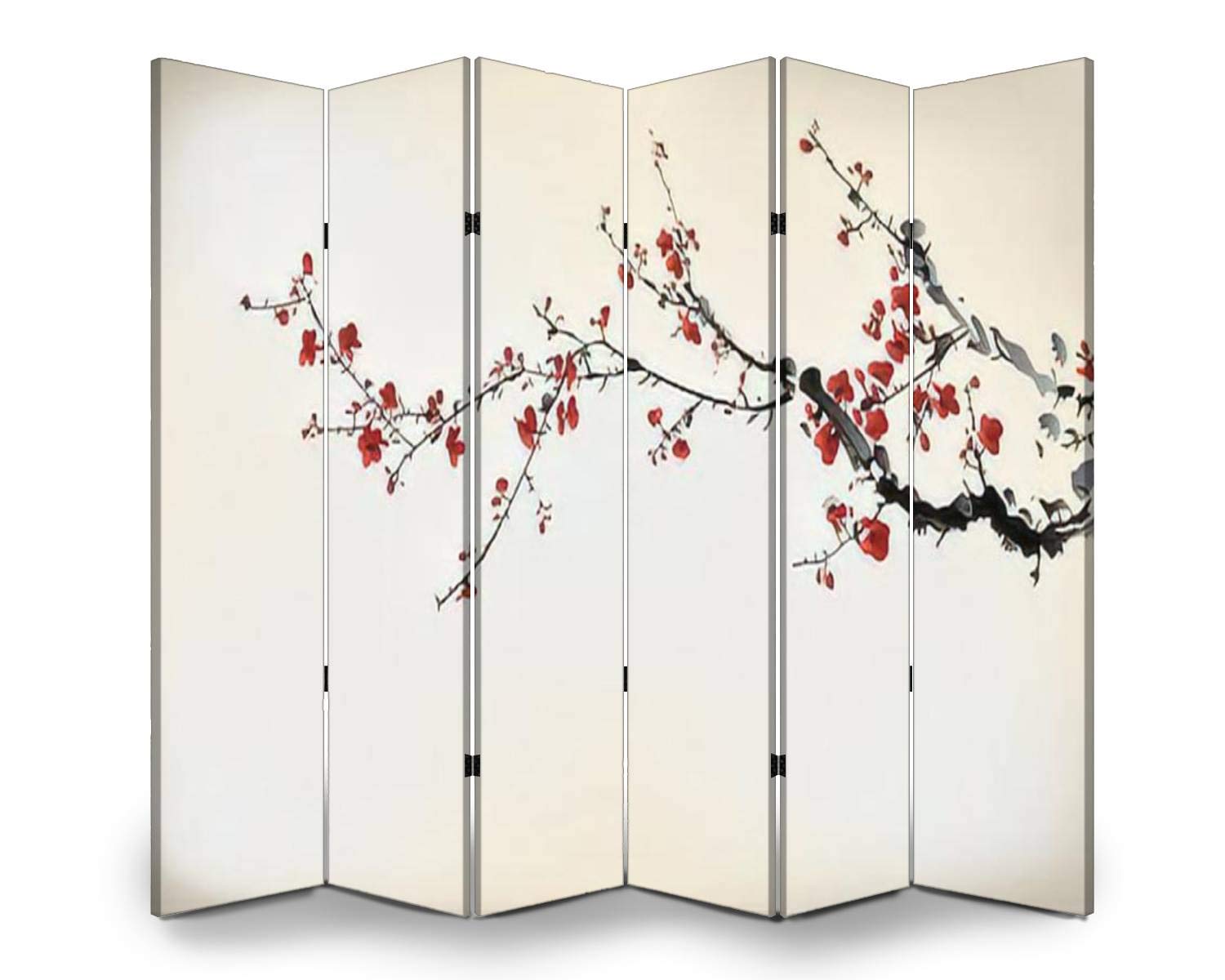 APED DECOR 6-Panel Wooden Room Divider Folding Privacy Screen - Dual-Sided Canvas Partition for Bedroom, Office & Living Room | Winter Sweet Design Indoor Wall Decor & Display Shelf
