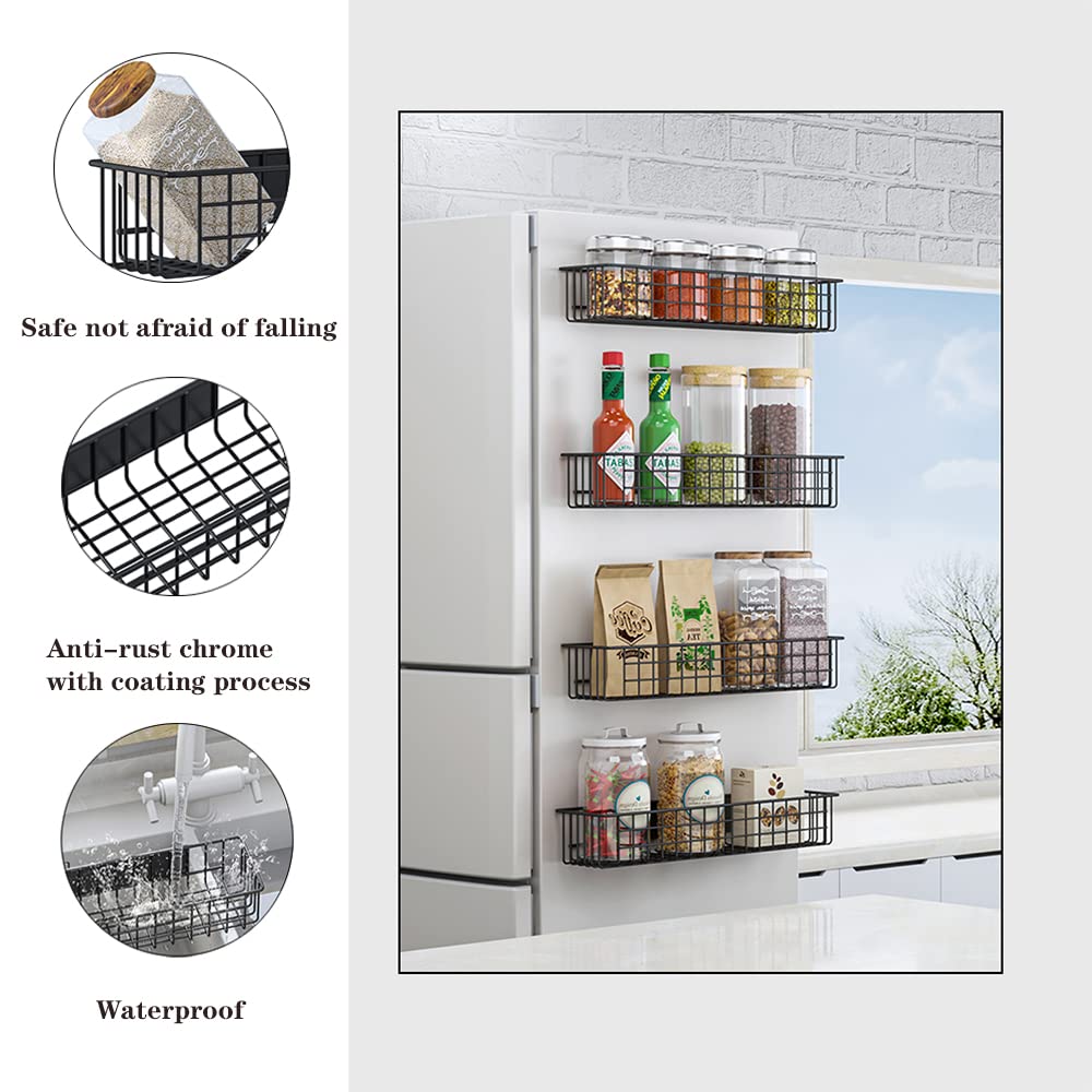 2-Pack Magnetic Storage Baskets for Refrigerator - Strong Magnetic Spice Rack & Fridge Organizer - Perfect for Kitchen, Pantry & Bathroom Organization (Holds Spices, Snacks, Beauty Products)