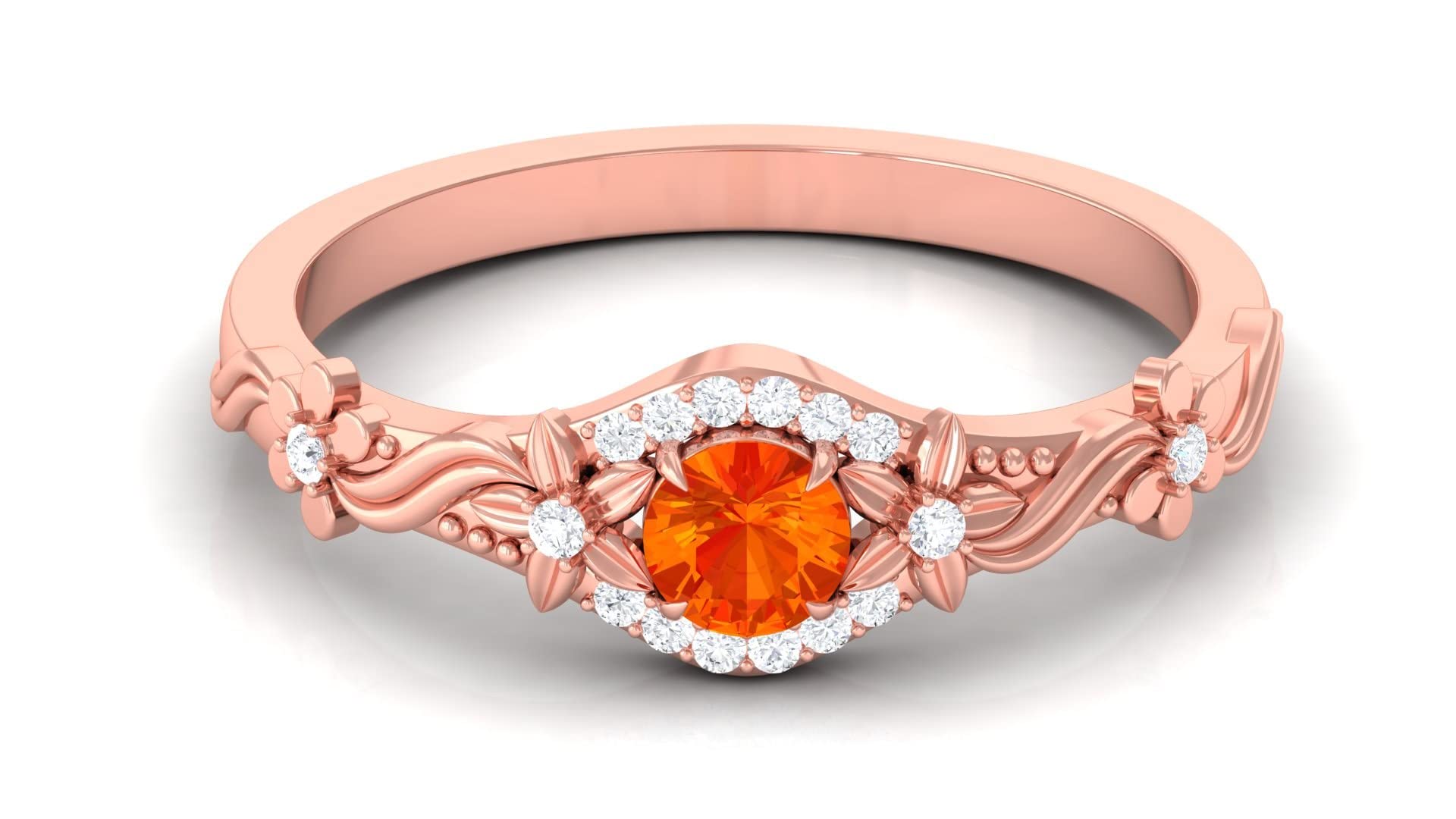 1/2 CT Orange Sapphire and Diamond Engagement Ring - Floral Inspired 14K Solid Gold Ring for Women - Perfect for Proposals, Anniversaries & Special Occasions