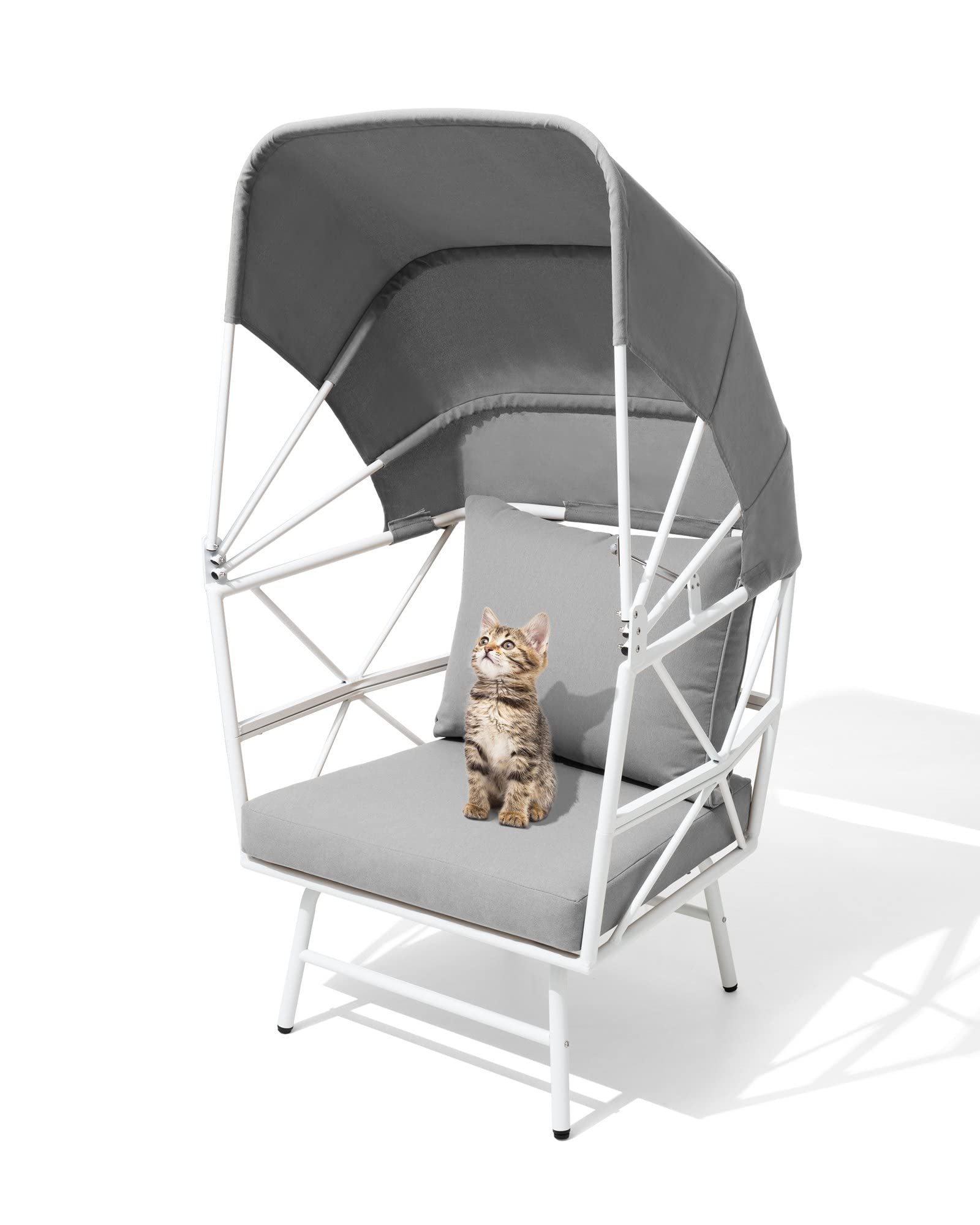 Crestlive Aluminum Egg Chair - Outdoor & Indoor All-Weather Lounge Chair with Folding Canopy, Cushion & Sun Shade Cover - Perfect for Patio, Balcony, Living Room & Garden Relaxation (White & Gray)