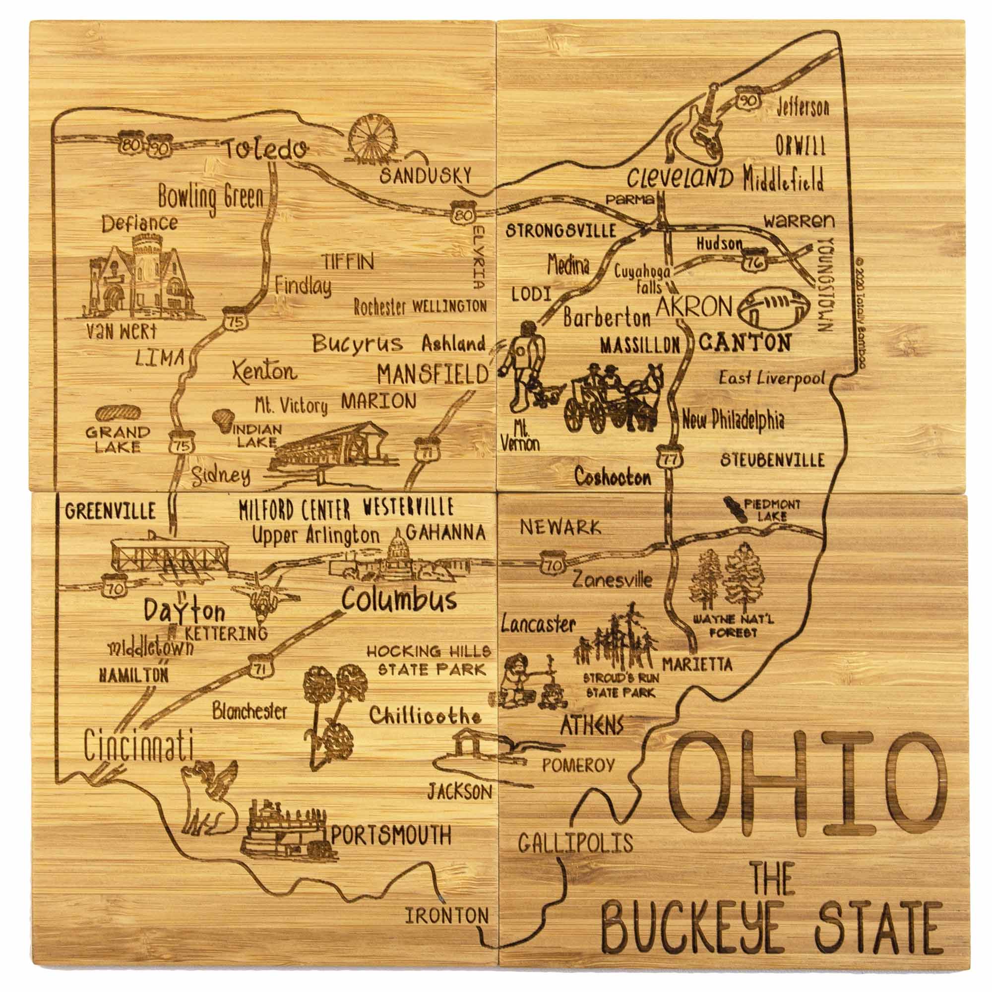 4-Piece Ohio State Puzzle Coaster Set with Storage Case - Perfect for Home, Office, and Game Room Decor