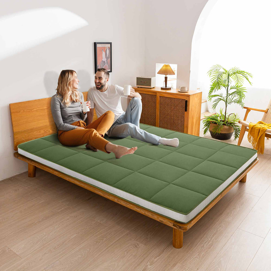 MAXYOYO Padded Japanese Floor Mattress - Green Foldable Roll Up Futon Mattress for Bedroom, Guest Room & Travel | Comfortable Floor Sleeping & Lounging