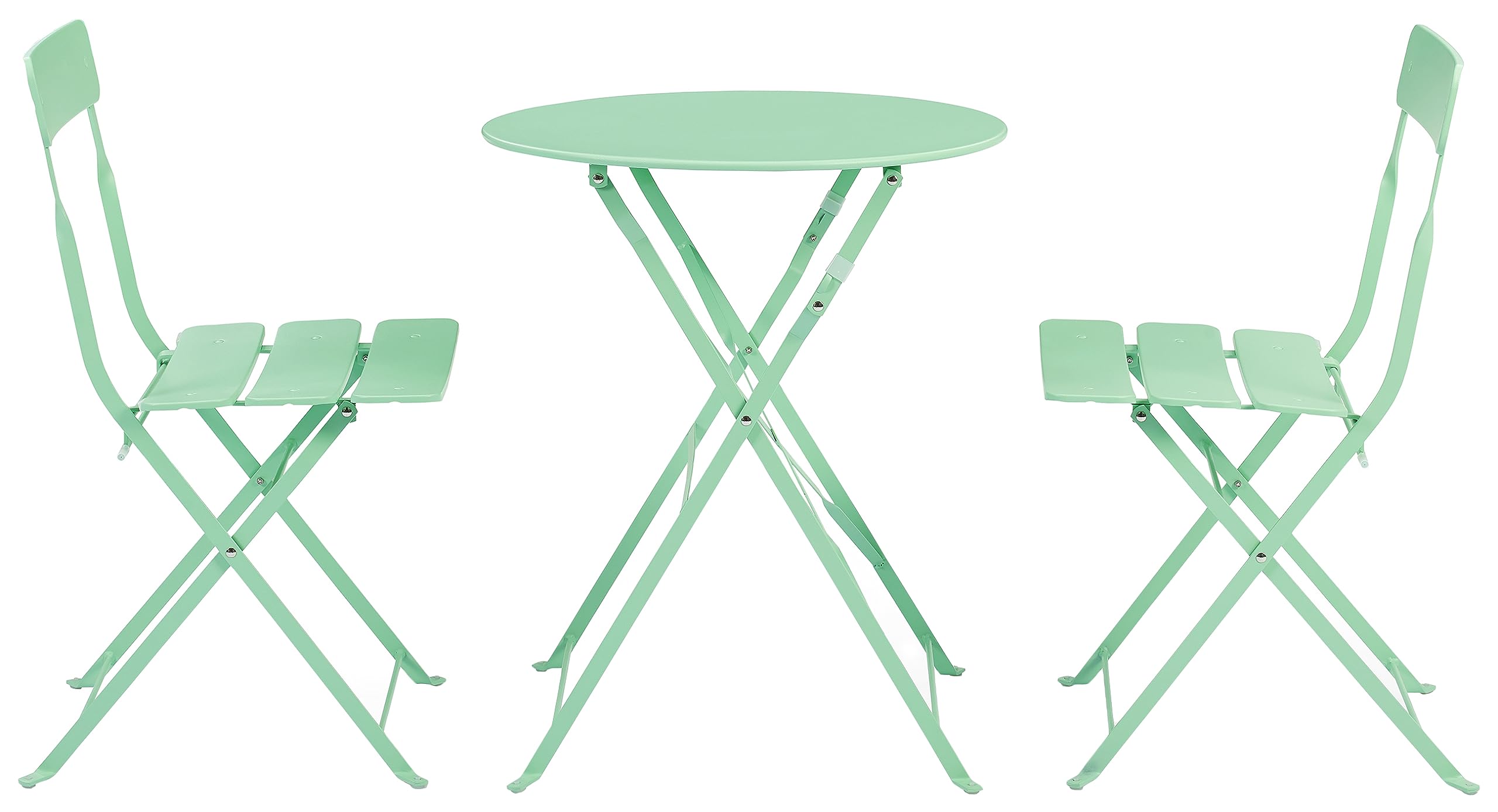 Crosley Karlee 3-Piece Indoor/Outdoor Bistro Set - Retro Metal Folding Patio Table & Chairs in Mint Green - Perfect for Small Balconies, Gardens & Backyard Dining