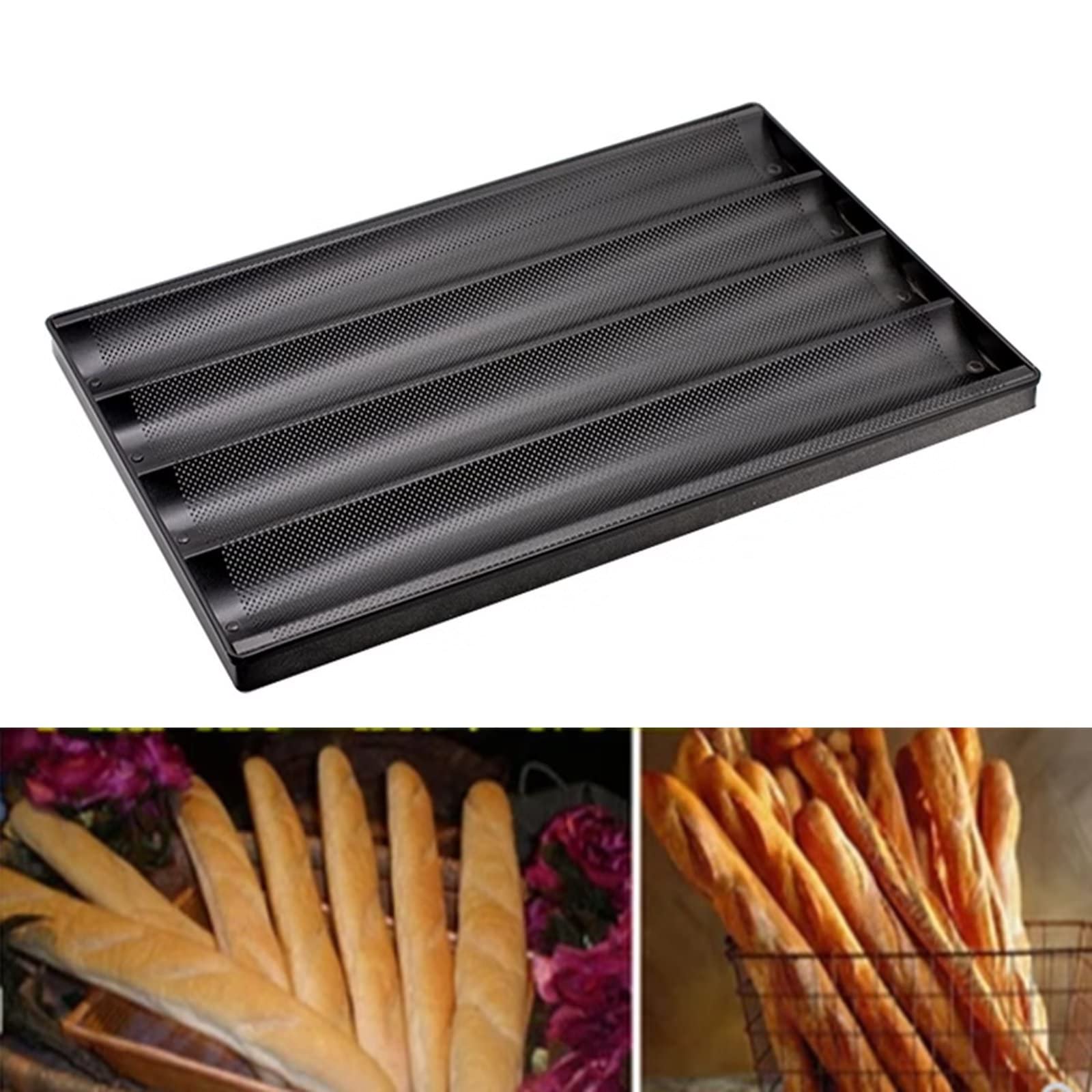 Nonstick Perforated French Baguette Pan - 4 Slot Bread Baking Tray for Oven, Toast & Homemade Bread (23.6