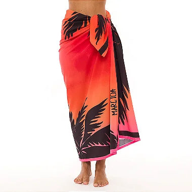 Stylish Red Tie Dye Coconut Trees Swim Sarong Pareo - Tropical Beach Cover Up for Women, Lightweight & Quick Dry, Perfect for Pool, Vacation & Summer Outfits