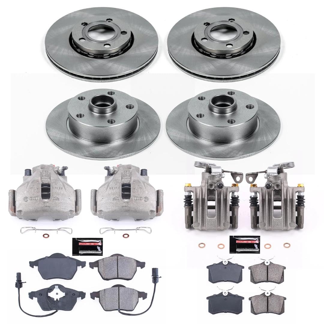 Power Stop KCOE2825 Front & Rear Brake Caliper Kit for Audi A4 1999-2001 - Includes Ceramic Brake Pads & Rotors | High-Performance Braking System for Daily Driving & Commuting