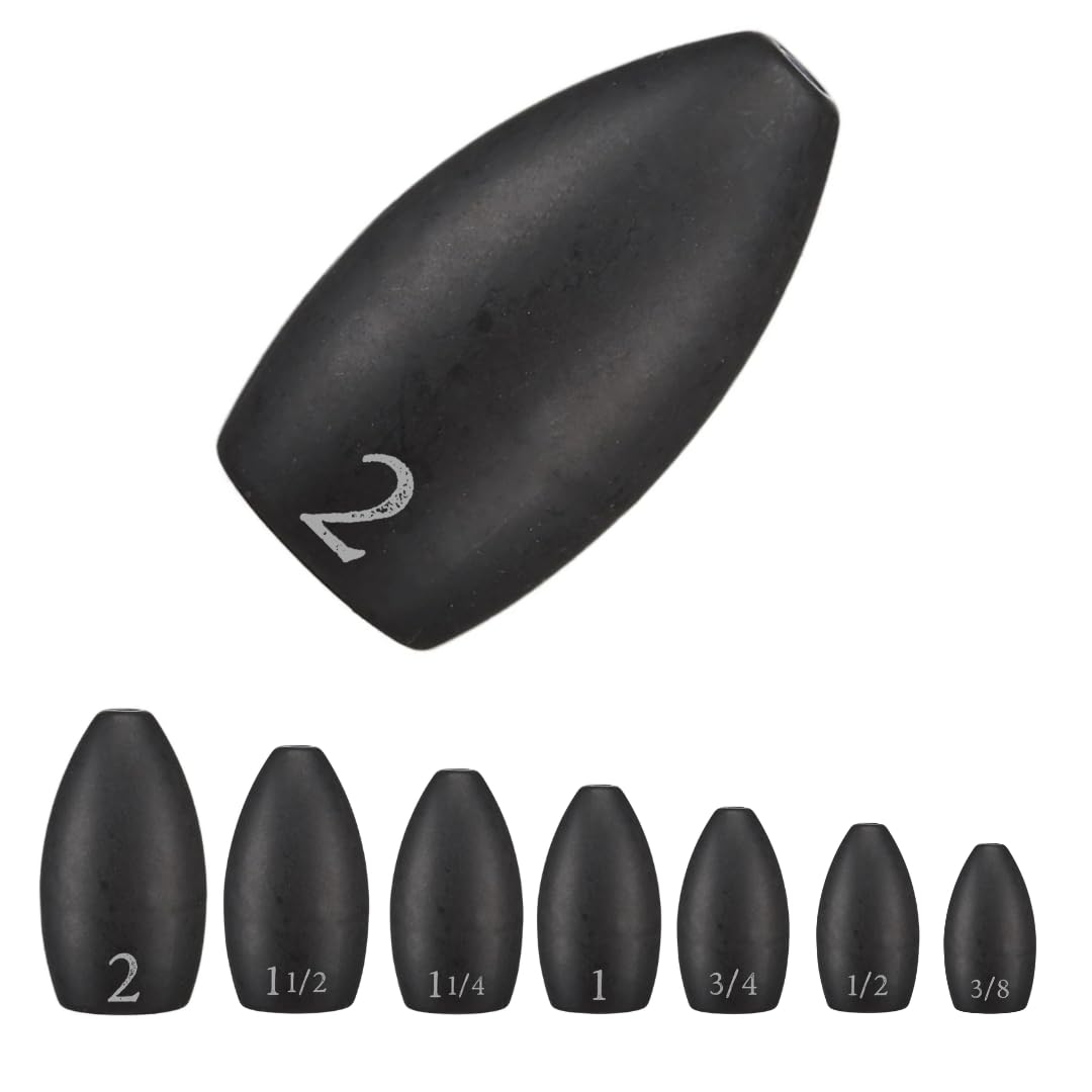 Reaction Tackle Tungsten Flipping Weights for Bass Fishing - Heavy Duty Punching Sinkers for Texas & Carolina Rigs - Freshwater & Saltwater Use - Size Stamped Weights - Perfect for Heavy Cover Fishing & Flipping Techniques