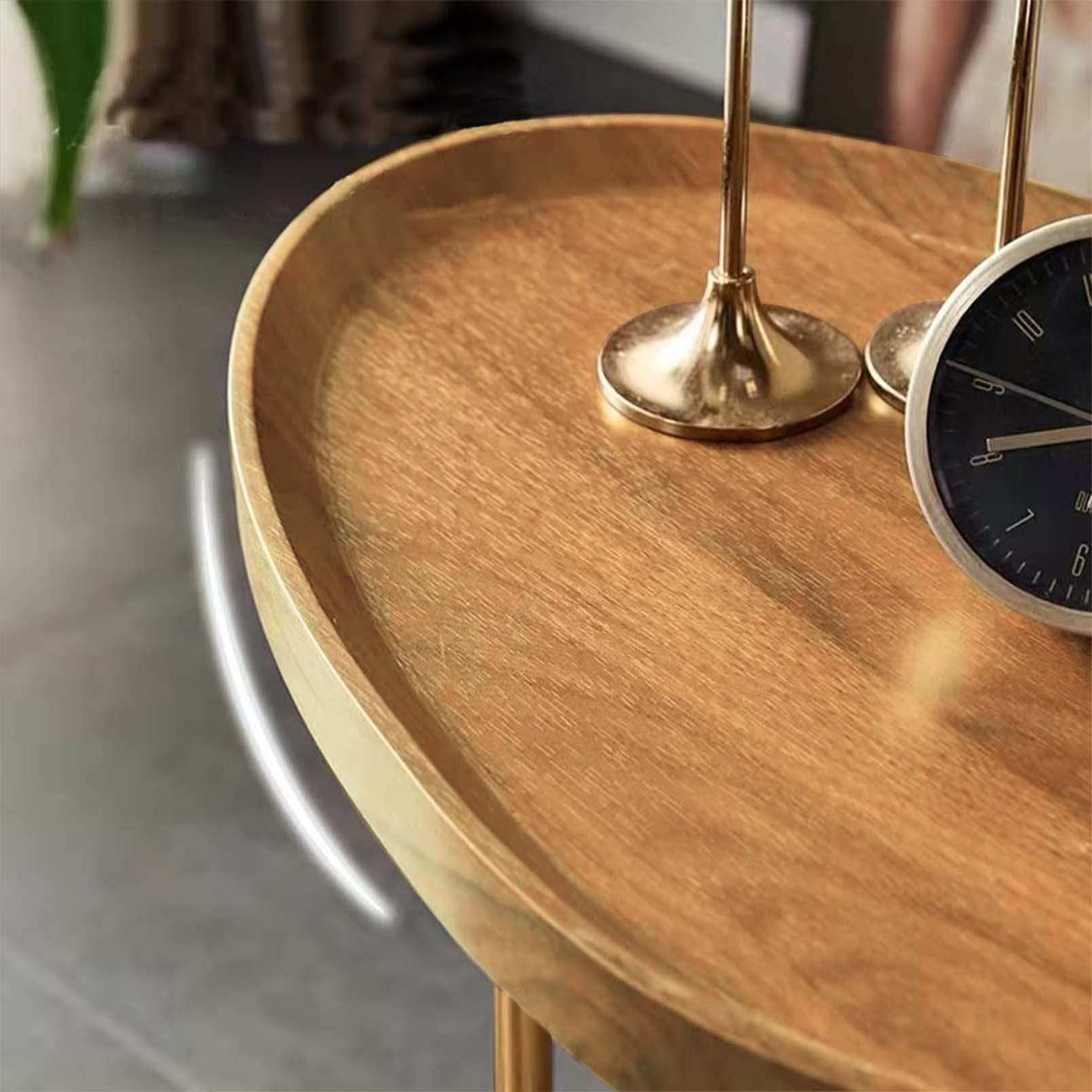 Modern Narrow Round Side End Table - 24 Inch Rustic Gold C Table for Living Room, Bedroom & Office | Slim Metal & Wood Coffee Table, Snack Tray, TV Stand | Perfect for Small Spaces, Sofa Couch & Dining Areas