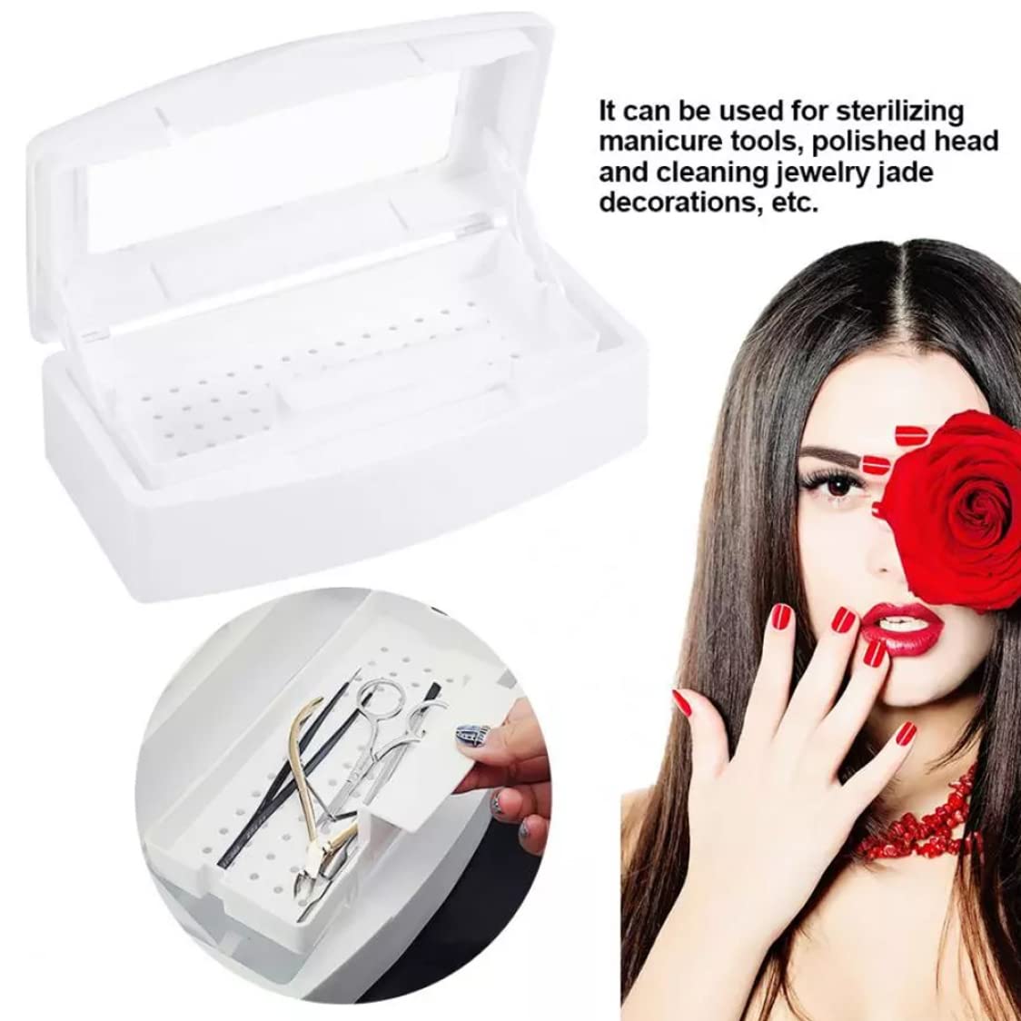 Professional Nail Art Tool Storage Case - Manicure Tweezers Cleaning Box & Organizer for Nail Tools, White | Portable Nail Salon Organizer for Home & Travel Use