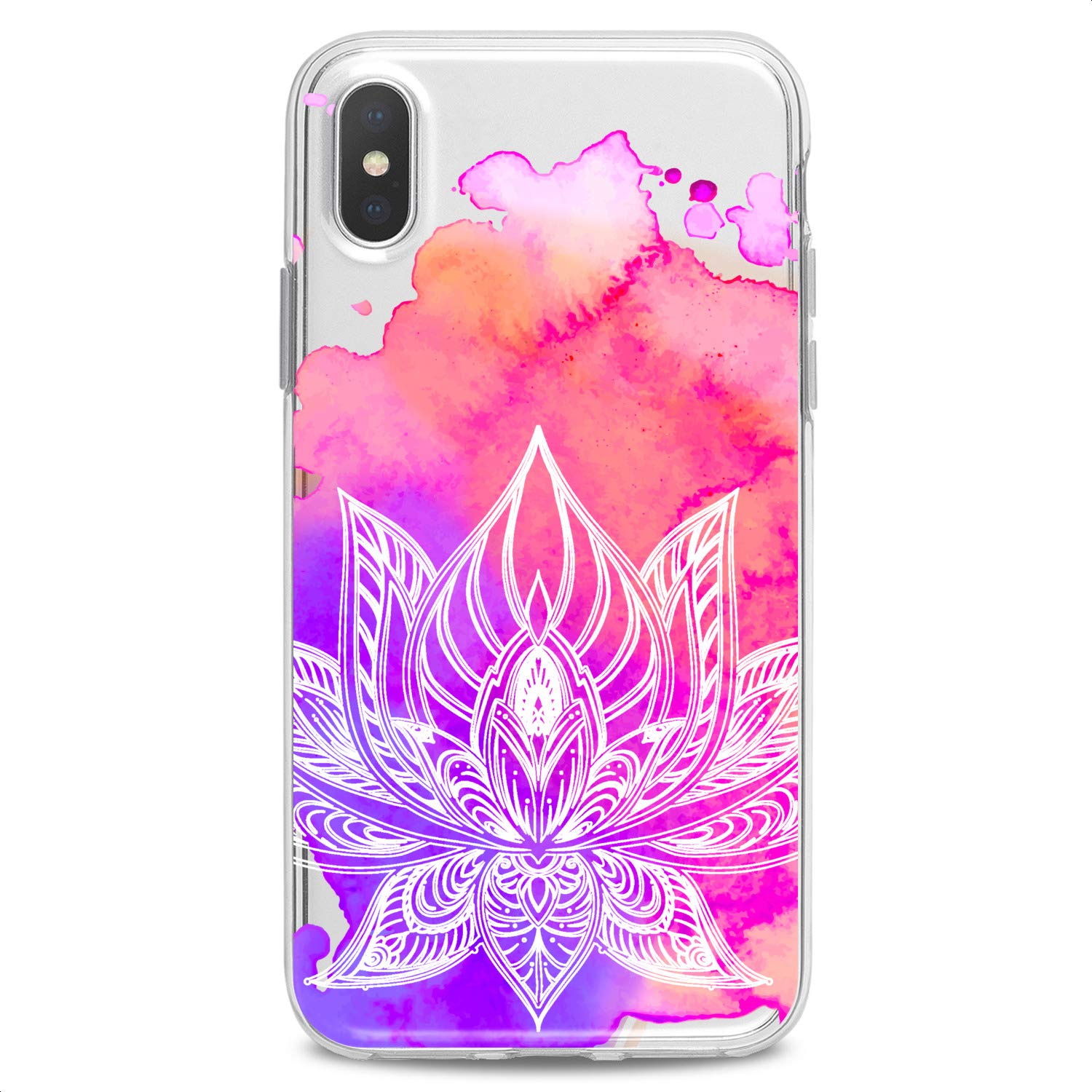 Boho Mandala Watercolor TPU Case for iPhone 16/15/14/13/12/11 Pro Max/Plus/Mini/XS/XR/X/8/7/6/5/SE - Cute Slim Purple Lotus Flower Art Flexible Silicone Cover | Perfect for Women's Daily Use, Office & Travel Protection