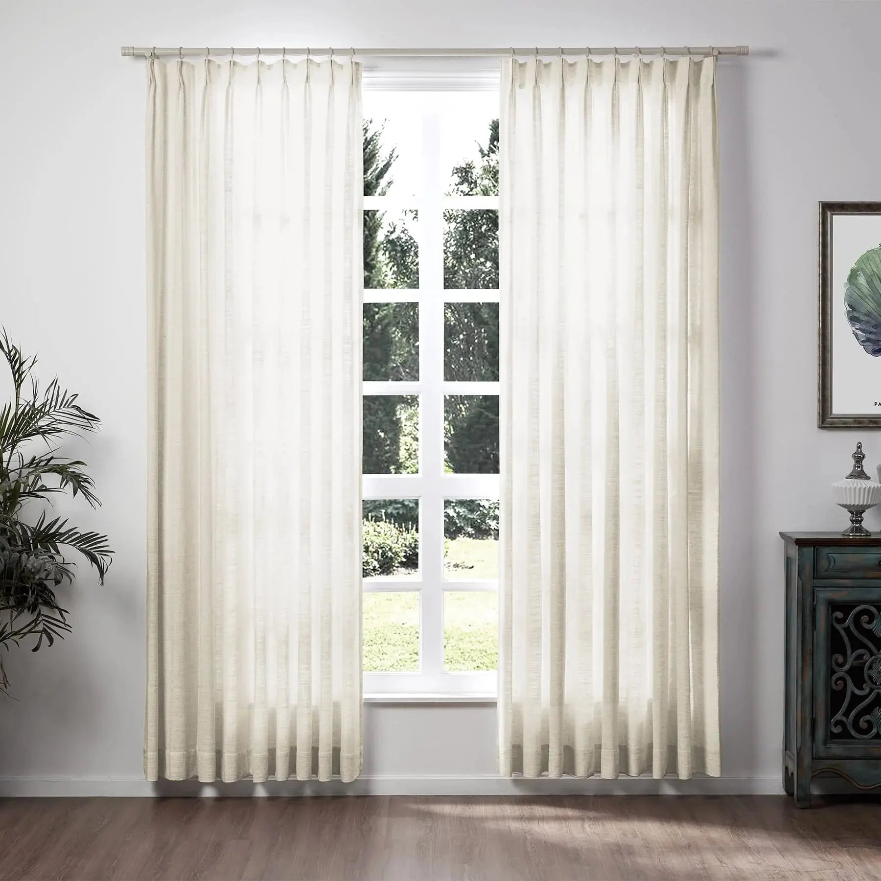 Liz Linen Pinch Pleat Drapes - Unlined Snow White Window Curtains for Living Room & Bedroom Decor