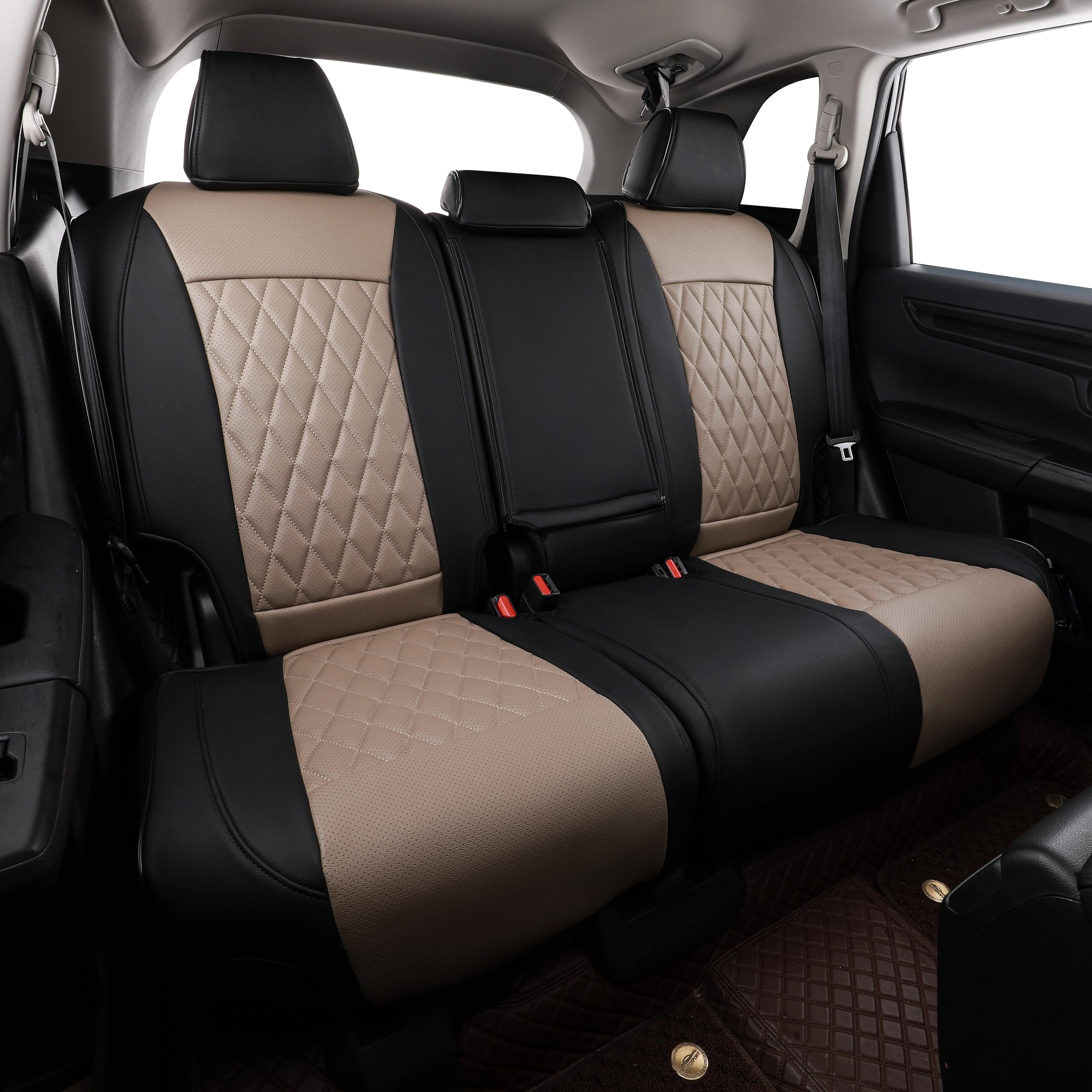 Premium Custom Fit Honda Civic Seat Covers Full Set (2016-2021) - Waterproof Leather Car Seat Protectors for LX Models - Black/Sand Beige - Perfect for Daily Commuting & Road Trips