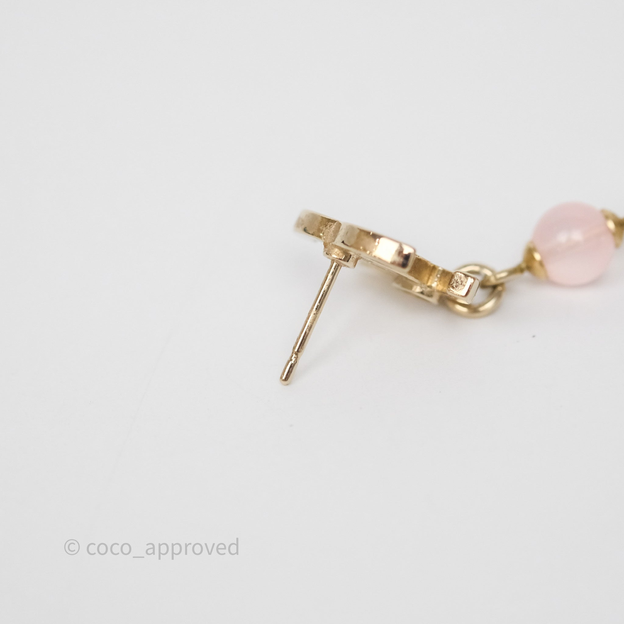 Chanel CC Pink Bead Heart Pearl Crystal Drop Earrings in Gold Tone - Elegant Luxury Jewelry for Women, Perfect for Parties, Weddings & Special Occasions