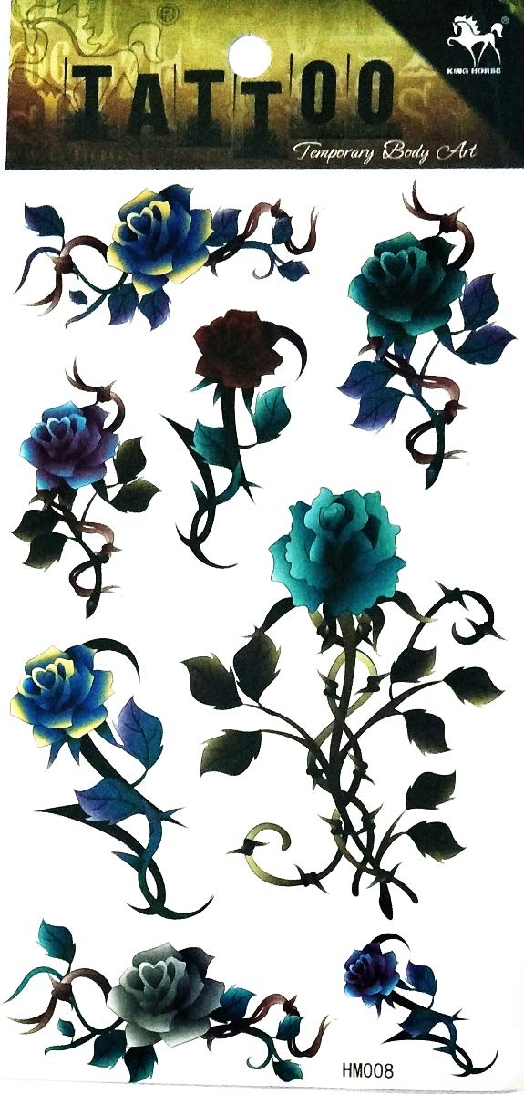 NipitShop 3D Sexy Blue Rose Flower Temporary Tattoo - Waterproof Body Art Sticker for Women - Perfect for Parties, Festivals, and Summer Beach Looks