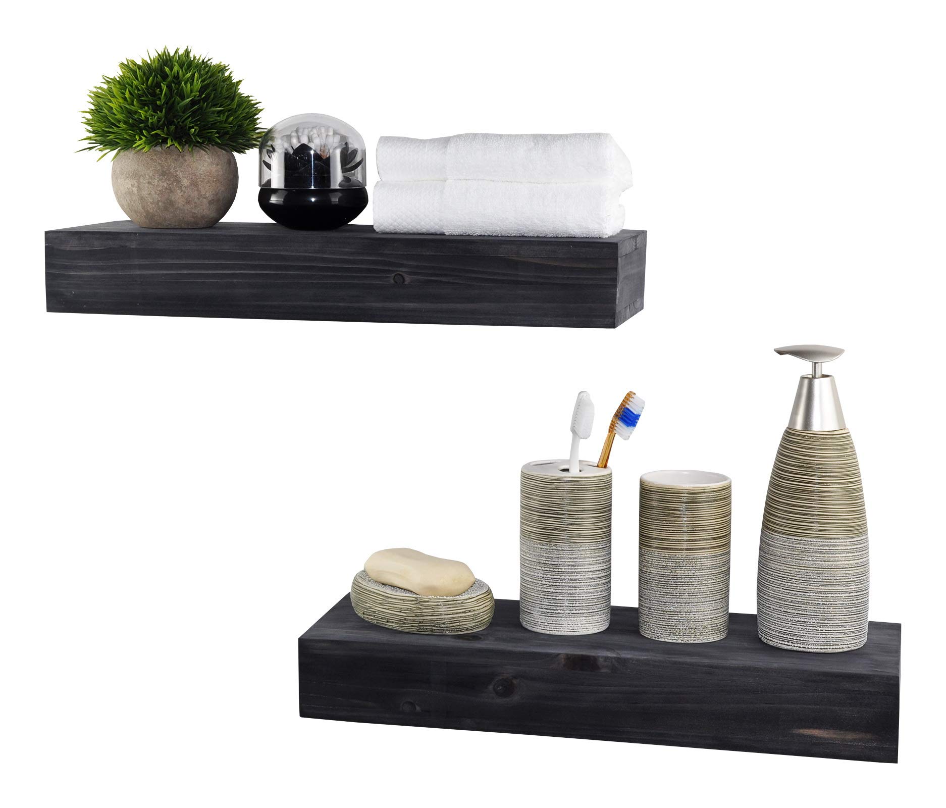 Spiretro Set of 2 Rectangle Floating Shelves - 16.5 Inch Rustic Wood Wall Shelves in Weathered Grey - Storage & Display Shelves for Home Decor - Perfect for Bedroom, Living Room, Bathroom & Kitchen Organization