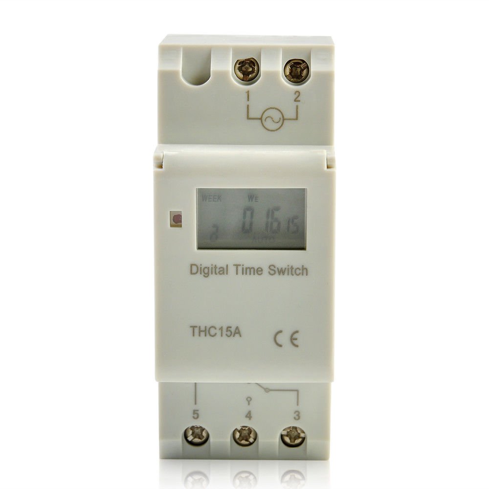 Digital LCD DIN Rail Timer - Programmable Weekly Timer Switch, 16A 110V AC/12V DC, Time Relay Control Counter for Home Automation & Industrial Use