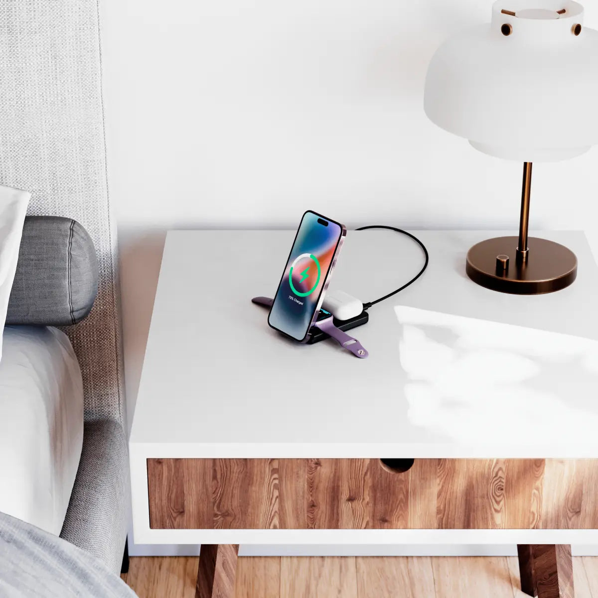 3-in-1 Wireless Charging Stand for iPhone, Android & AirPods - Fast Qi Charger for Phone, Earbuds & Watch | Perfect for Home, Office & Yoga Studio