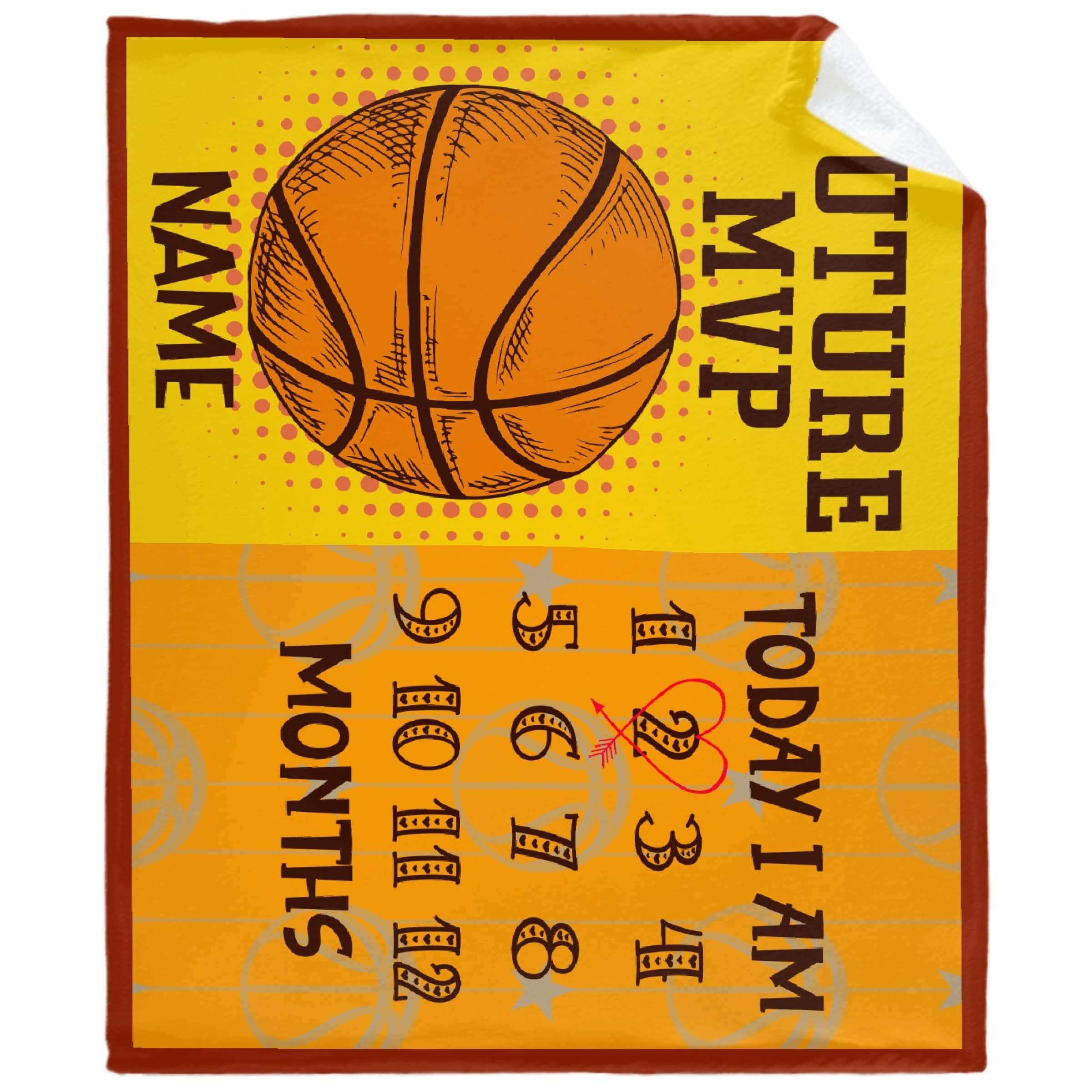 Personalized Baby Month Milestone Blanket - Custom Name & Basketball Design for Newborn Boys & Girls - 90