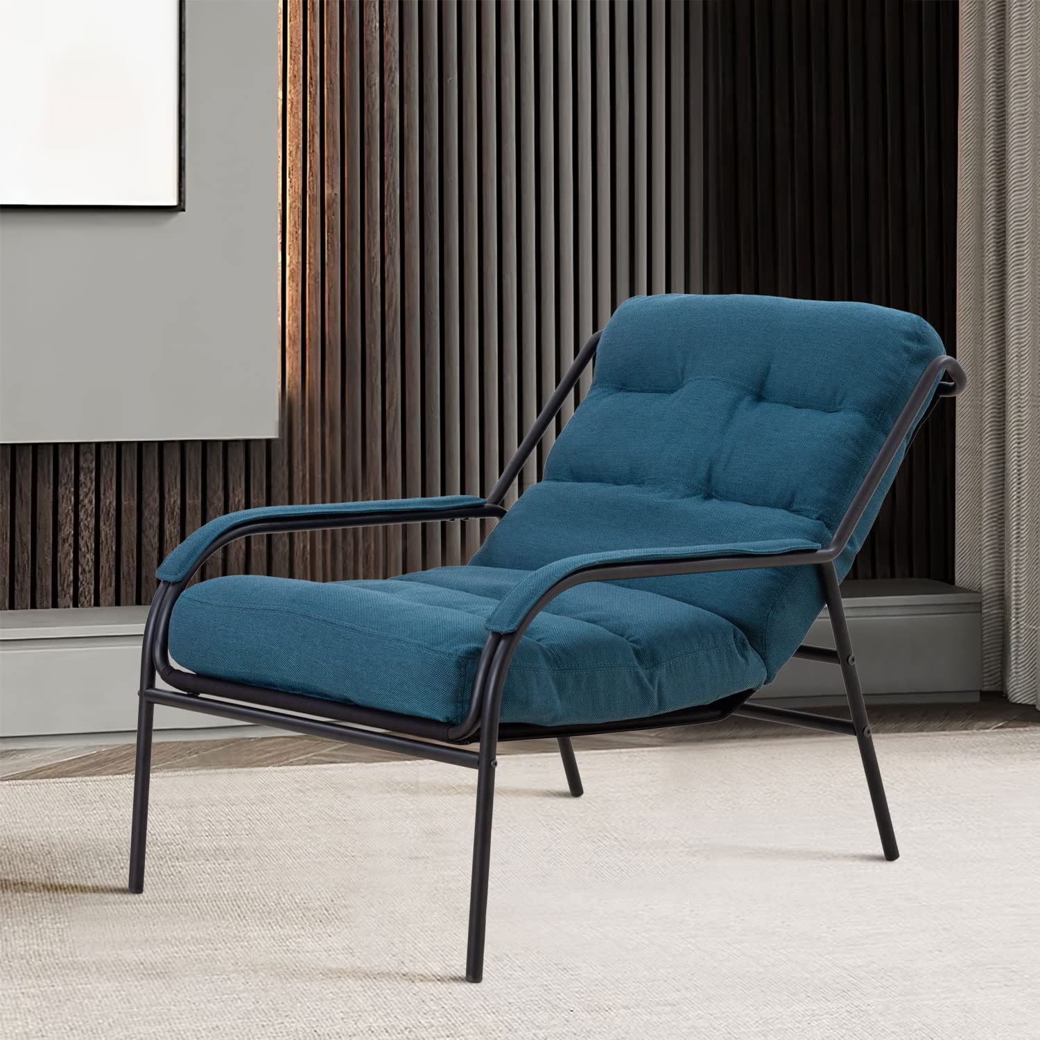 WILLIAMSPACE Navy Blue Upholstered Accent Chair - Comfortable Lounge Chaise with Arms for Living Room, Bedroom & Dorm - Plush Padded Cushion Sofa for Teens & Adults - Perfect for Reading, Relaxing & Lounging