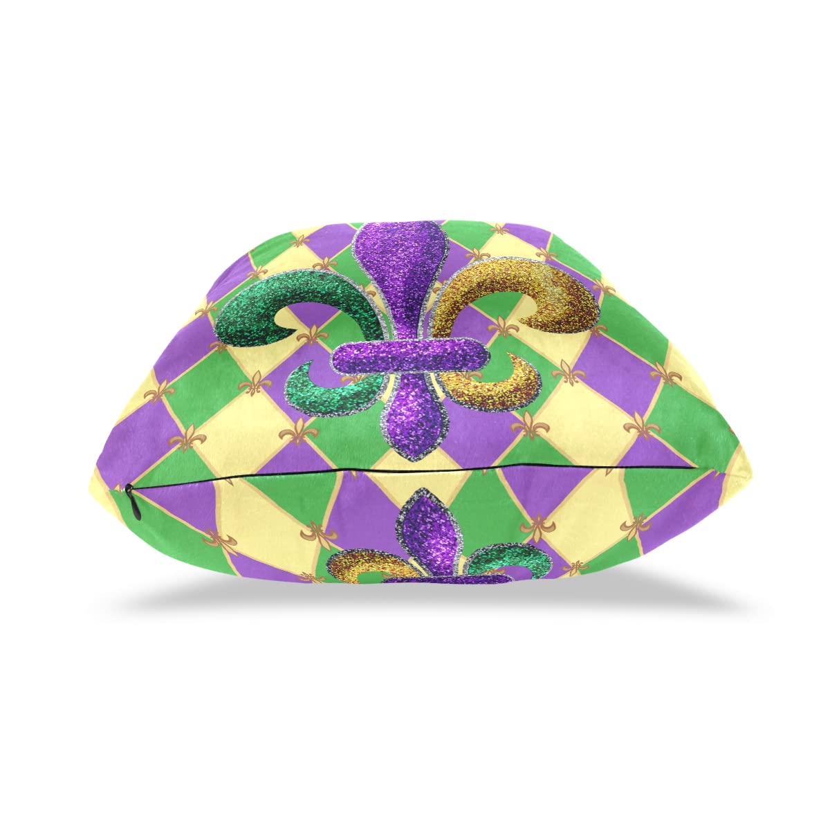 Aflyko Fat Tuesday Mardi Gras Throw Pillow Covers 2 Pack - Fleur De Lis Pattern in Purple, Green & Yellow - 16x16 Inch Decorative Cushion Cases for Sofa, Bed & Party Decor - Perfect for Carnival, Birthday & Housewarming Gifts