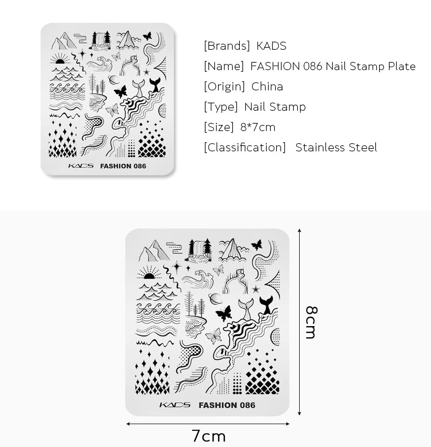 KADS Nail Stamping Plate - Fashion 086 Nail Art Design Template for DIY Manicure | Professional Nail Stamping Kit for Salon & Home Use | Perfect for Parties, Weddings & Special Occasions