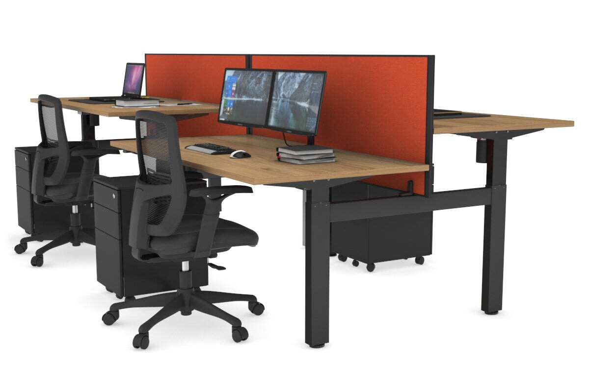 Adjustable 4-Person H Bench Workstation with Black Frame [1600L x 800W] - Perfect for Office, Coworking Spaces & Home Offices
