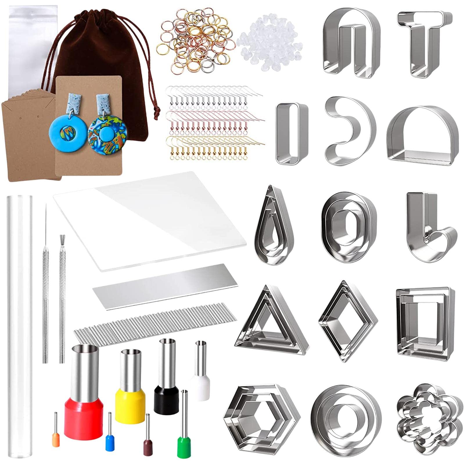 165pcs Polymer Clay Cutters Set - 14 Shaped DIY Clay Tools for Jewelry Making, Earring Cutters with Bonus Earring Cards - Perfect for Polymer Clay Crafts, DIY Earrings & Handmade Jewelry Projects